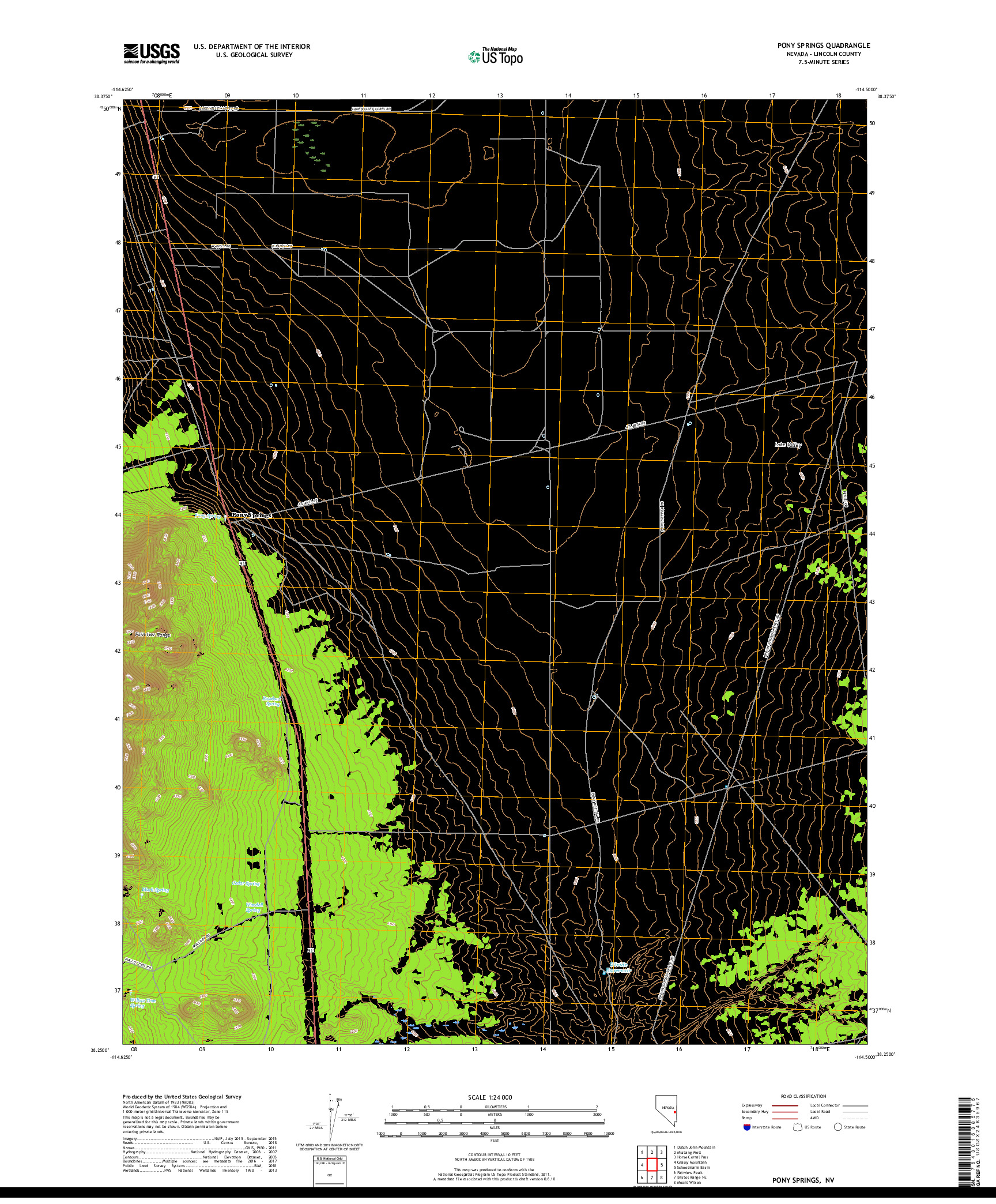 USGS US TOPO 7.5-MINUTE MAP FOR PONY SPRINGS, NV 2018