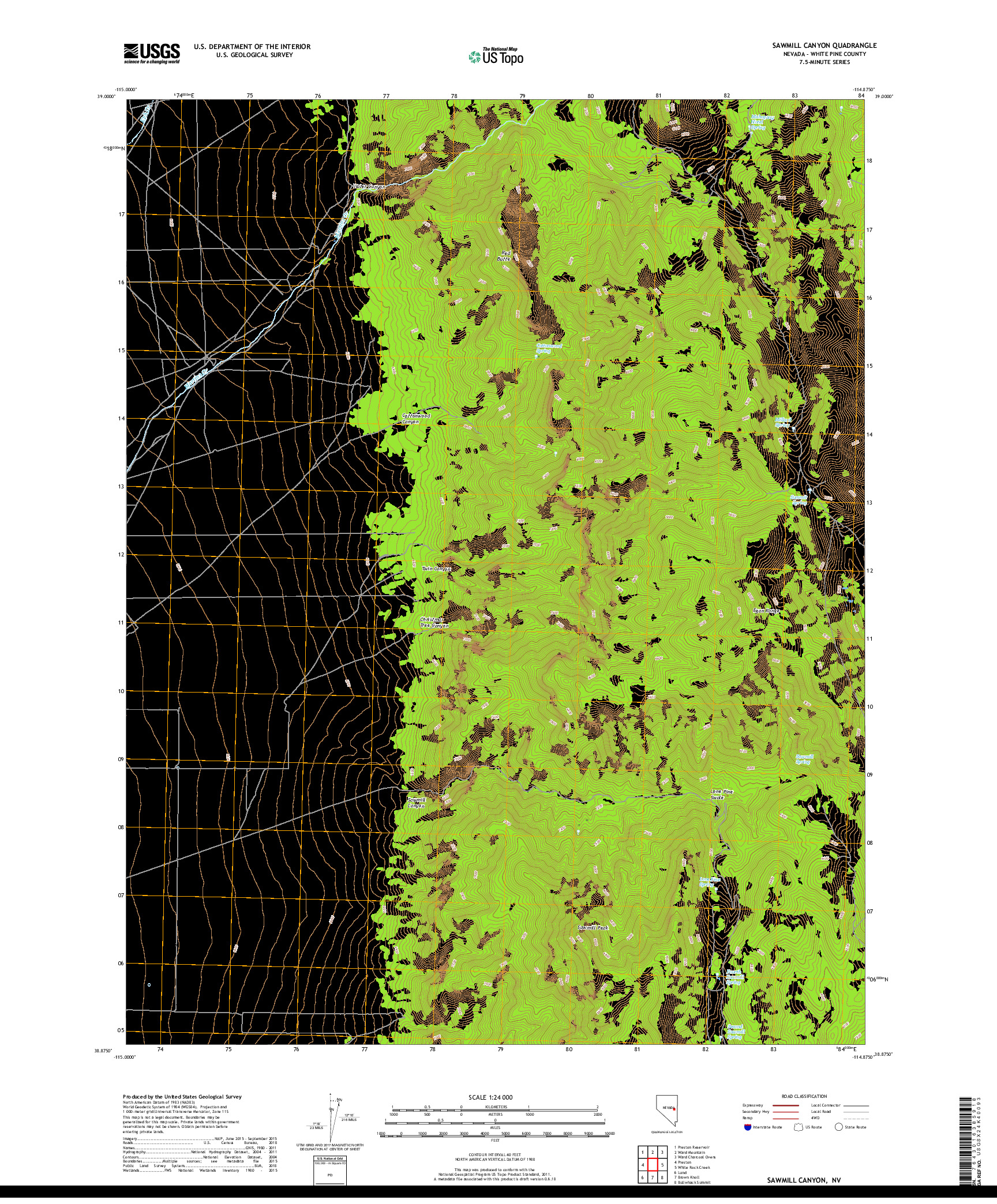 USGS US TOPO 7.5-MINUTE MAP FOR SAWMILL CANYON, NV 2018