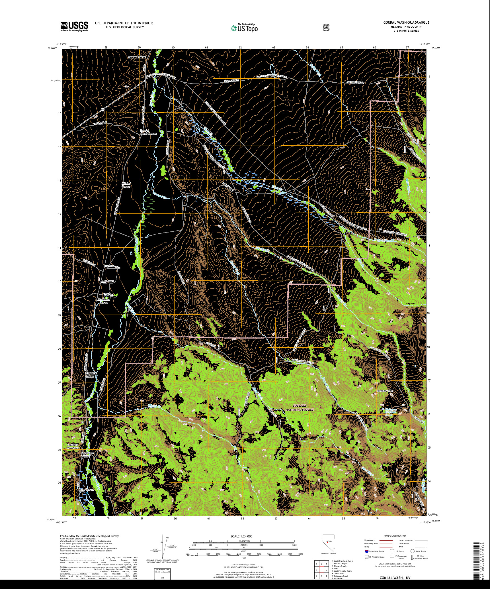 USGS US TOPO 7.5-MINUTE MAP FOR CORRAL WASH, NV 2018