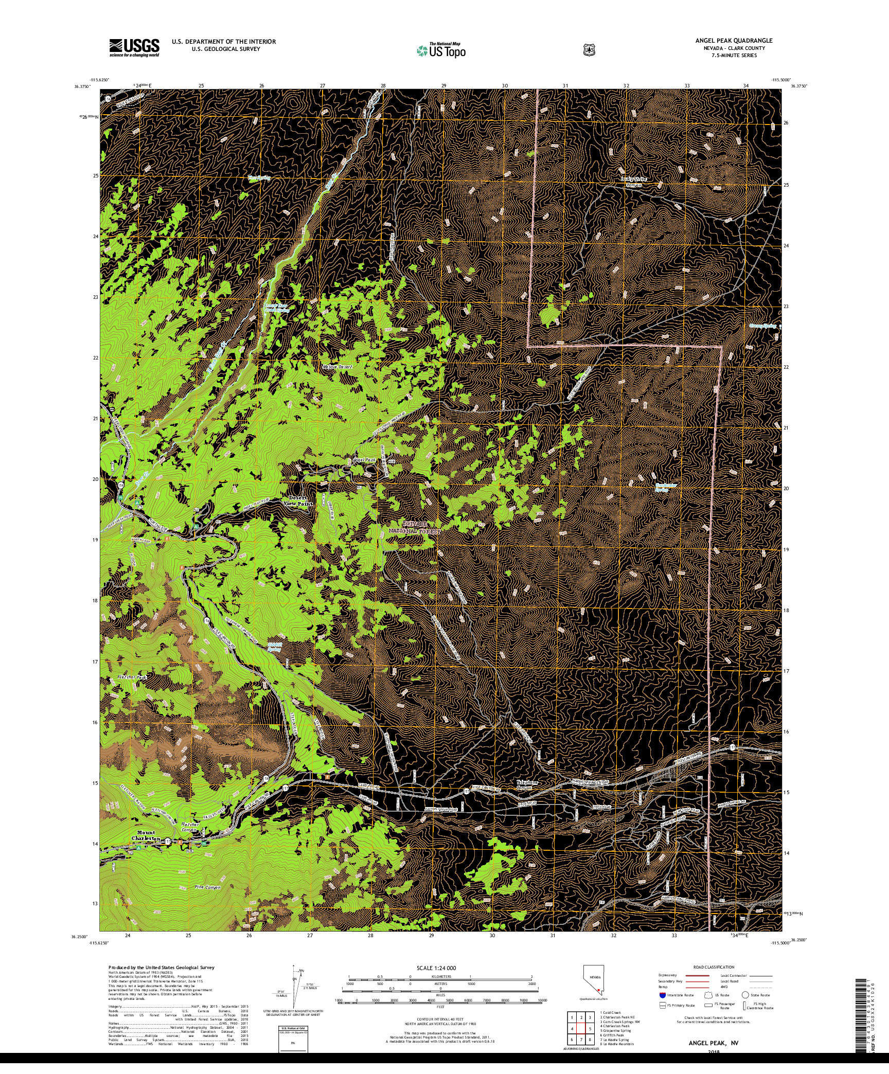 USGS US TOPO 7.5-MINUTE MAP FOR ANGEL PEAK, NV 2018