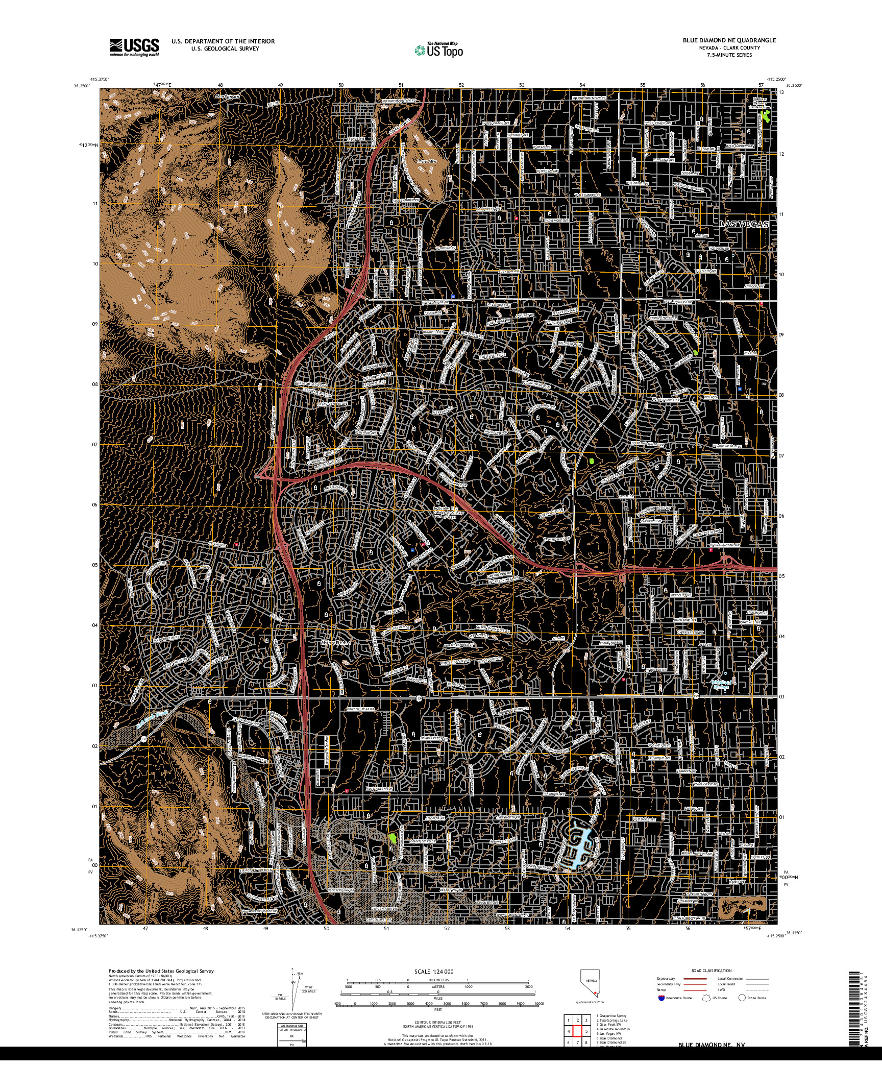 USGS US TOPO 7.5-MINUTE MAP FOR BLUE DIAMOND NE, NV 2018