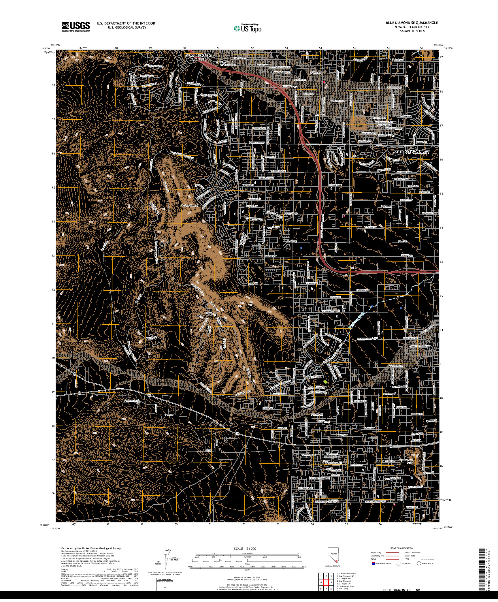 USGS US TOPO 7.5-MINUTE MAP FOR BLUE DIAMOND SE, NV 2018