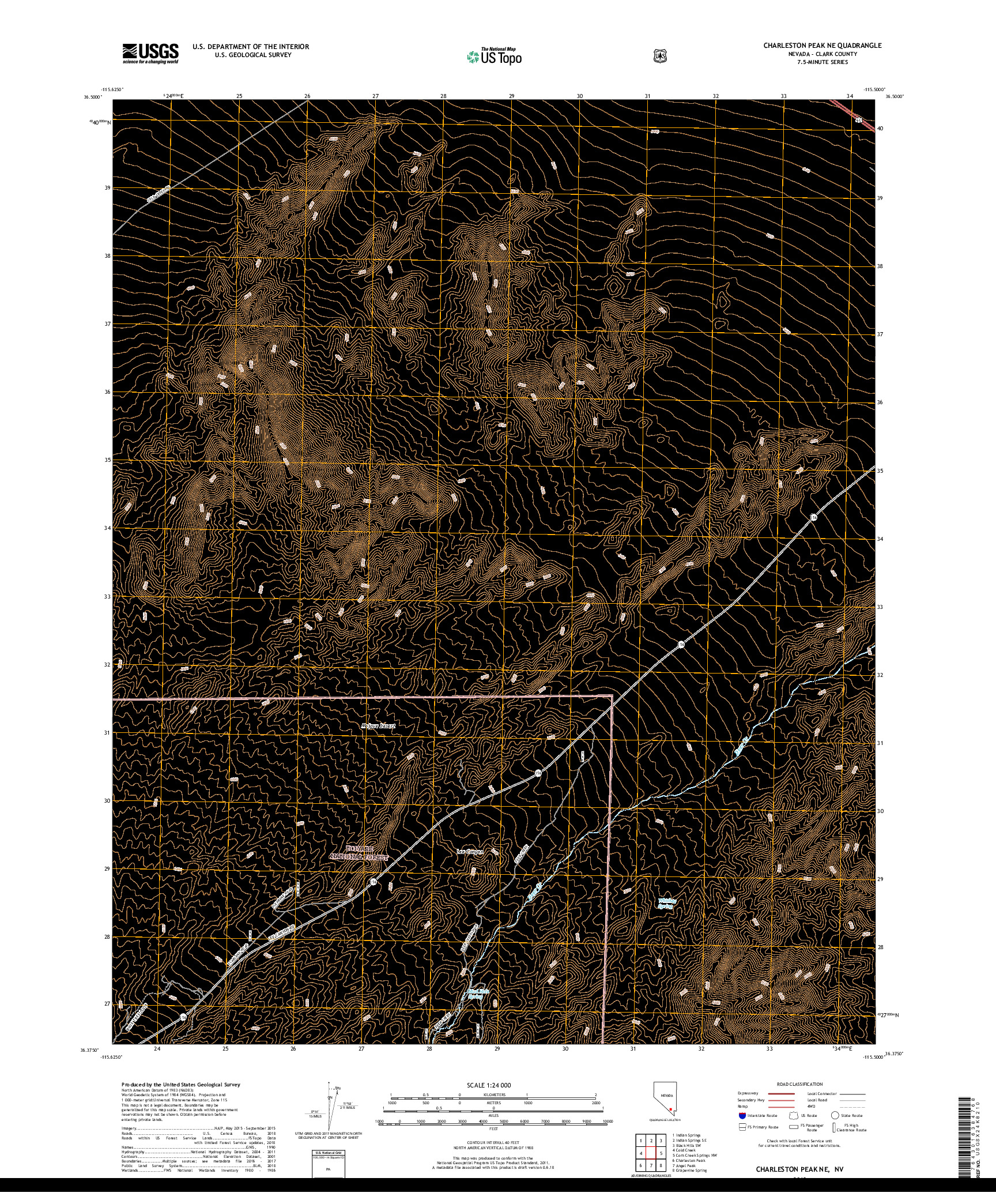 USGS US TOPO 7.5-MINUTE MAP FOR CHARLESTON PEAK NE, NV 2018