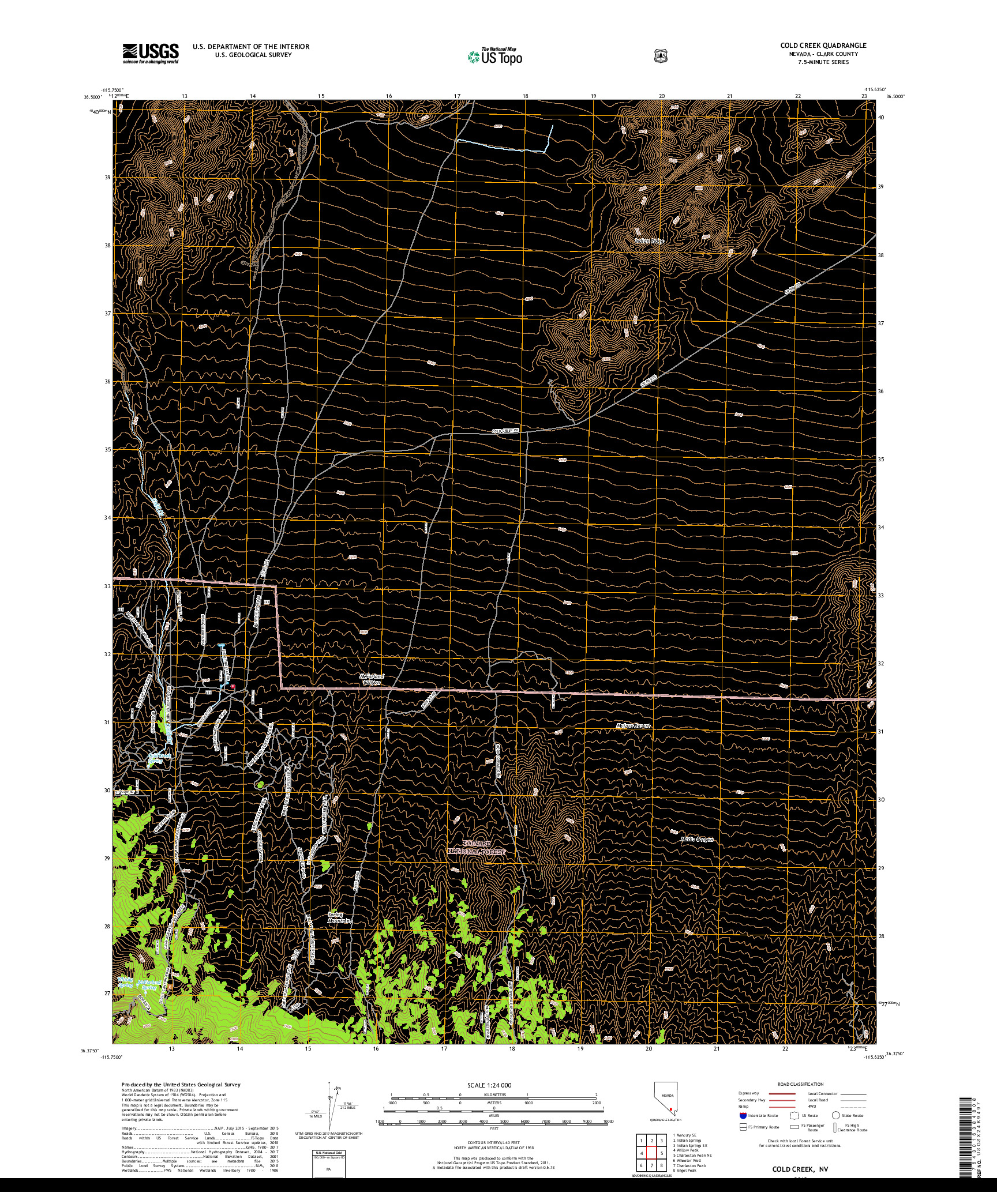 USGS US TOPO 7.5-MINUTE MAP FOR COLD CREEK, NV 2018