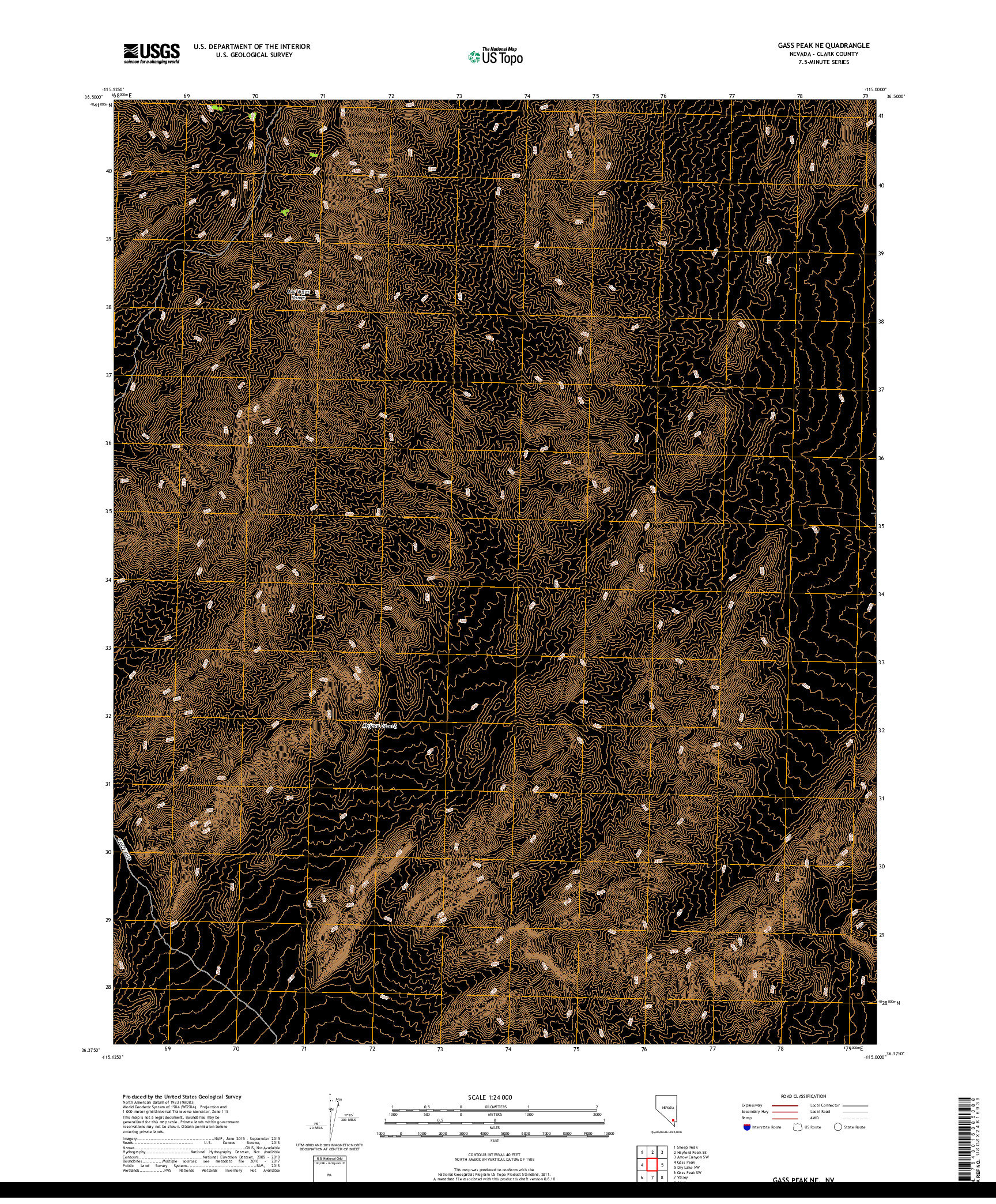 USGS US TOPO 7.5-MINUTE MAP FOR GASS PEAK NE, NV 2018