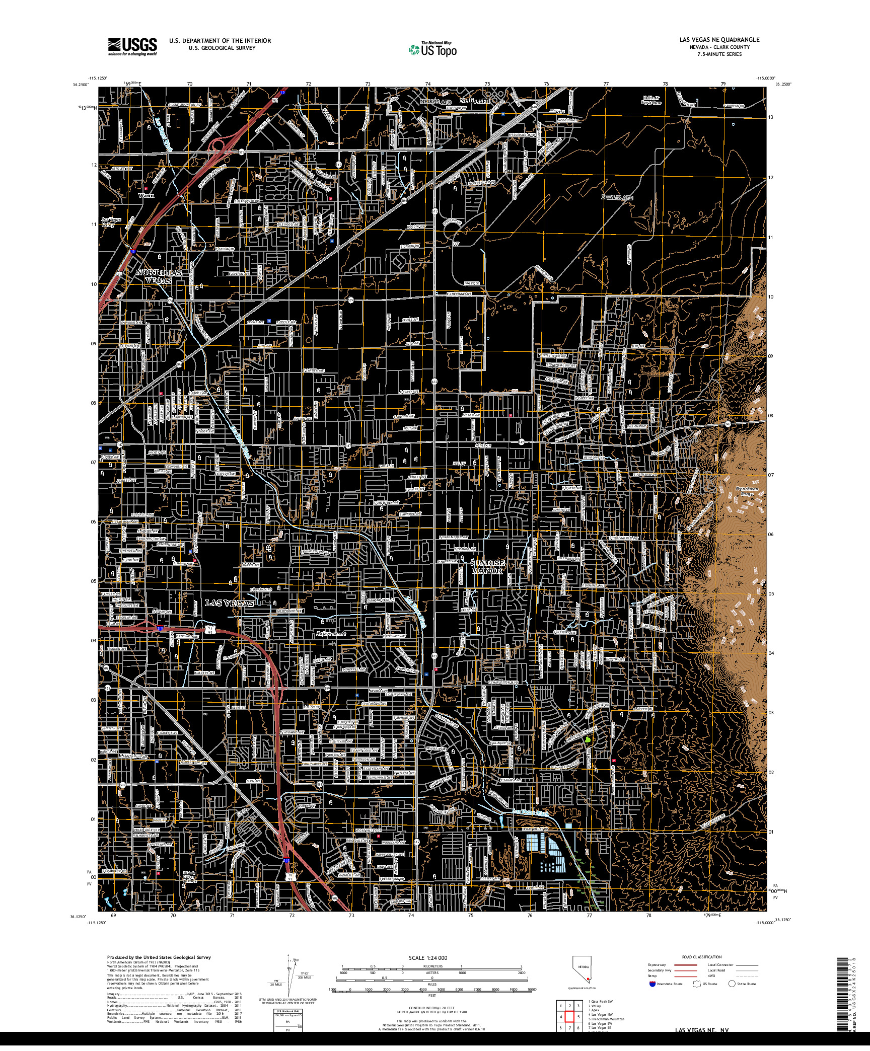 USGS US TOPO 7.5-MINUTE MAP FOR LAS VEGAS NE, NV 2018