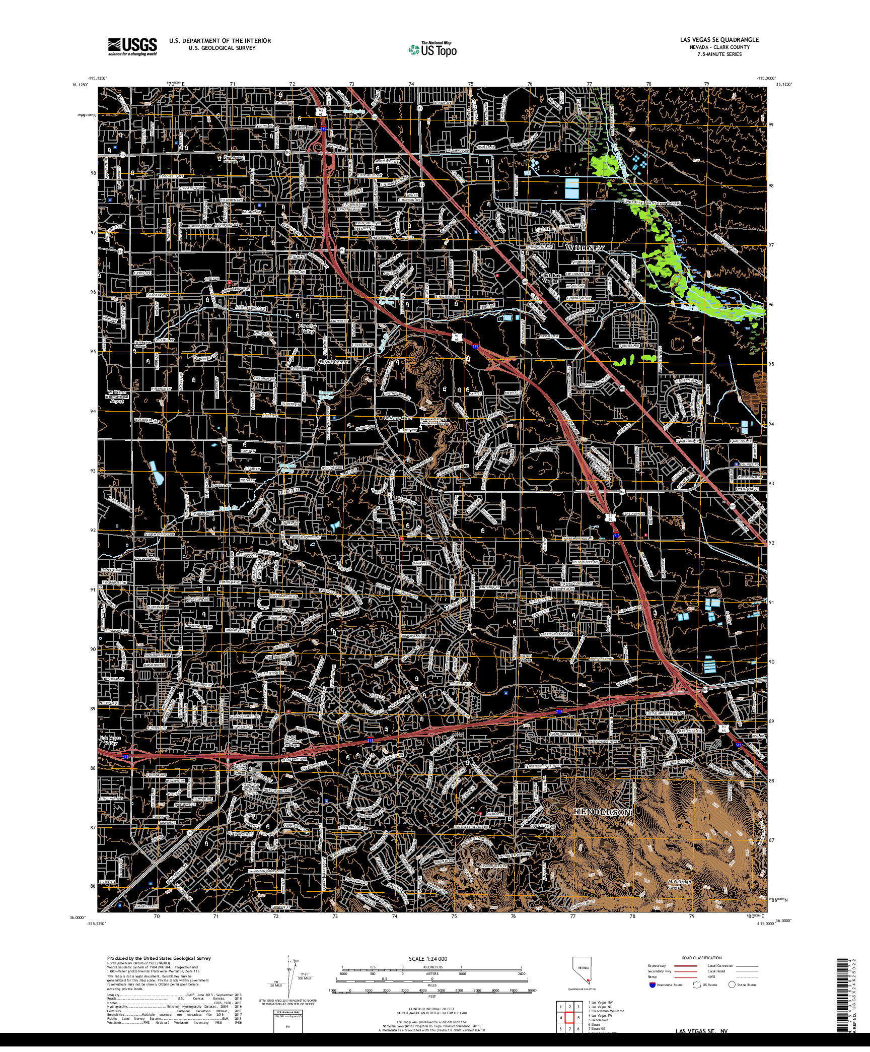 USGS US TOPO 7.5-MINUTE MAP FOR LAS VEGAS SE, NV 2018