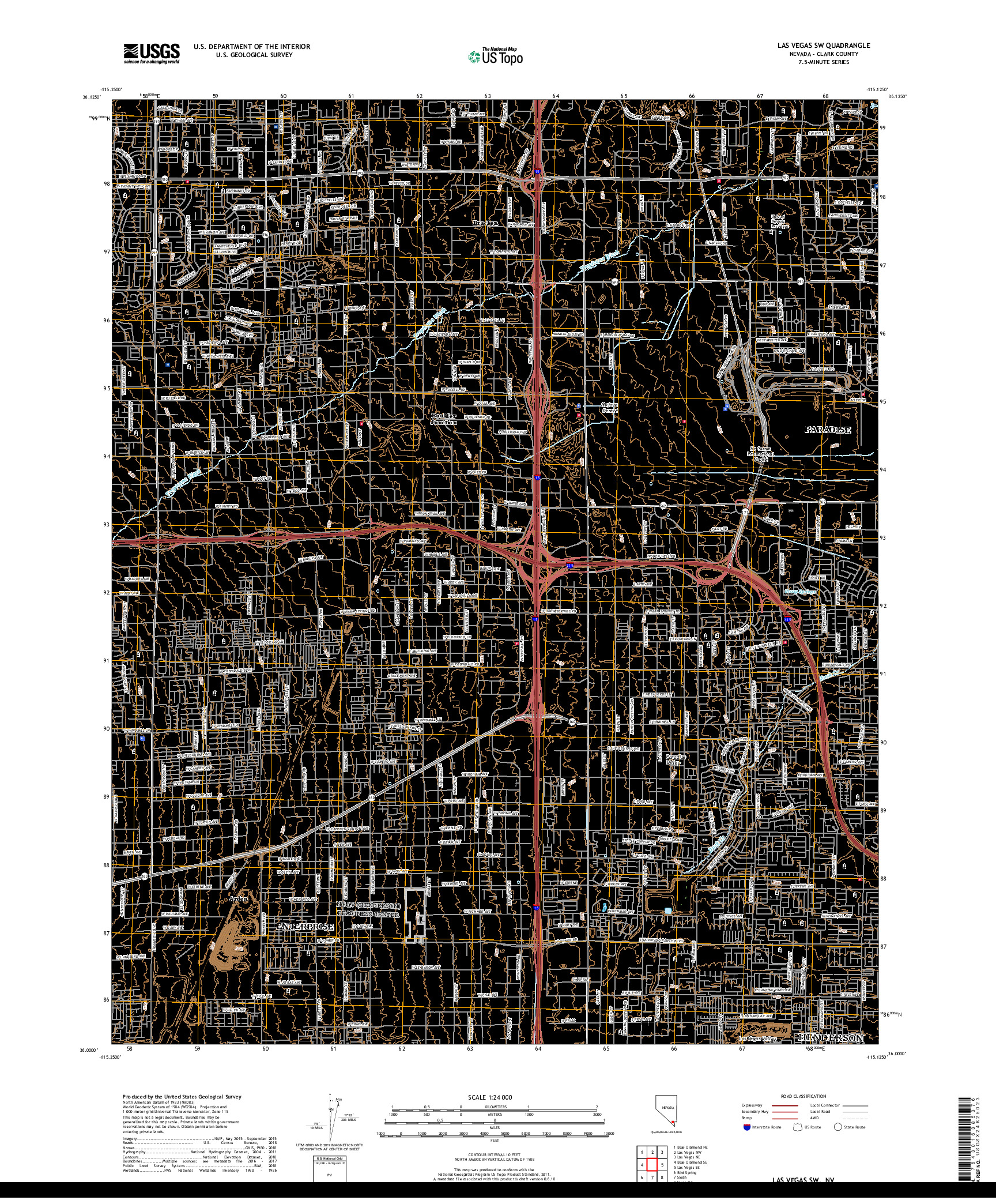 USGS US TOPO 7.5-MINUTE MAP FOR LAS VEGAS SW, NV 2018