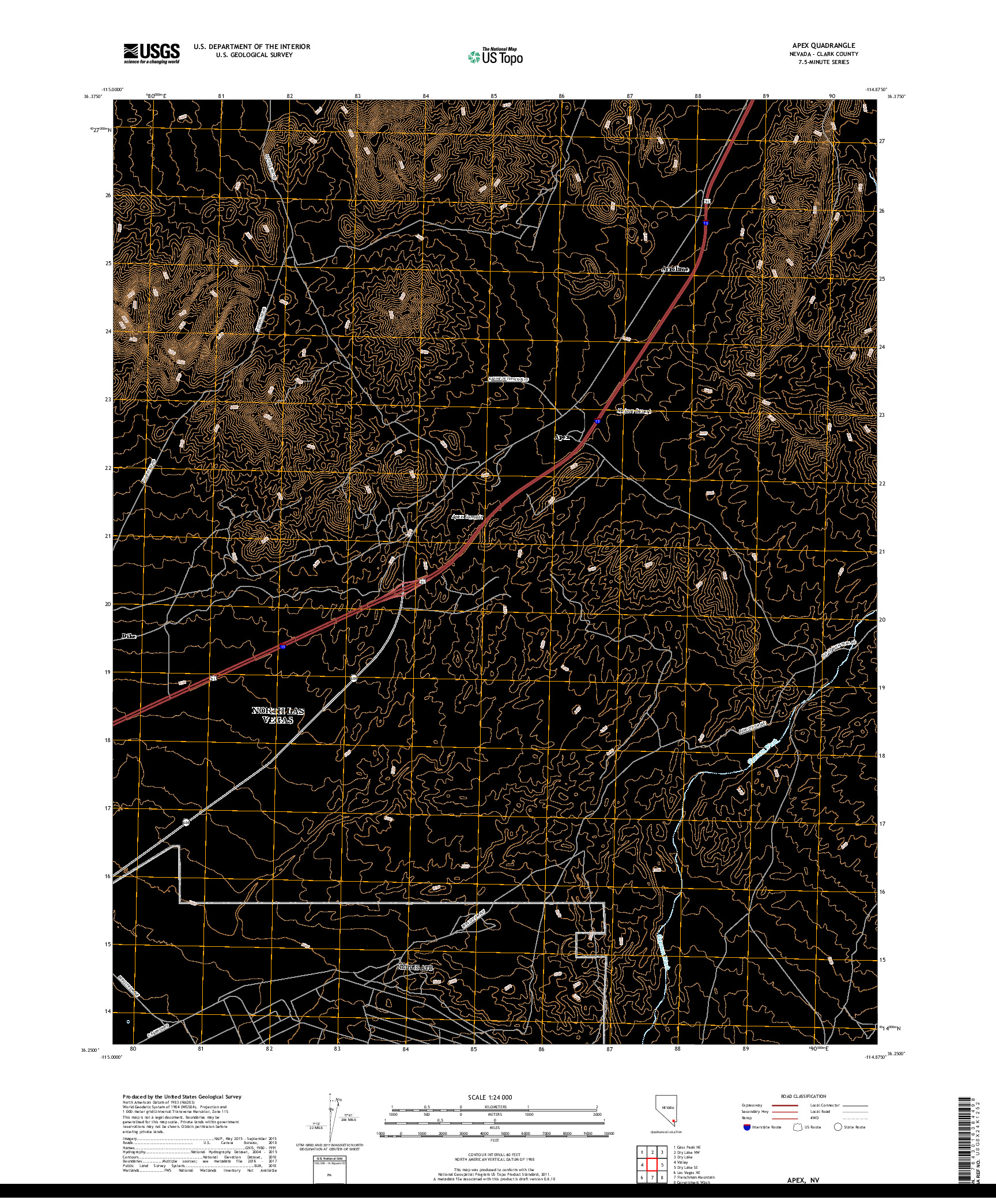 USGS US TOPO 7.5-MINUTE MAP FOR APEX, NV 2018