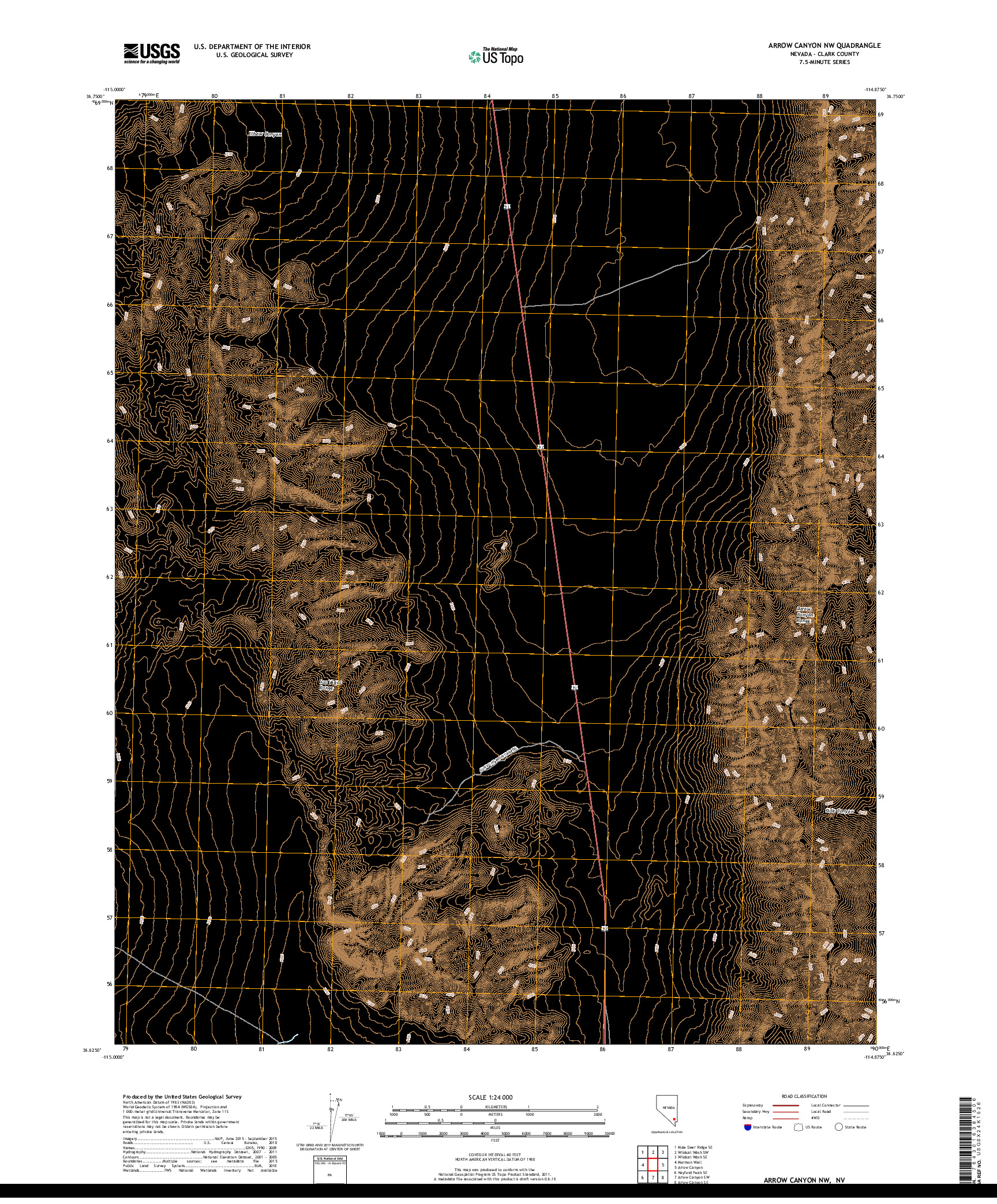 USGS US TOPO 7.5-MINUTE MAP FOR ARROW CANYON NW, NV 2018