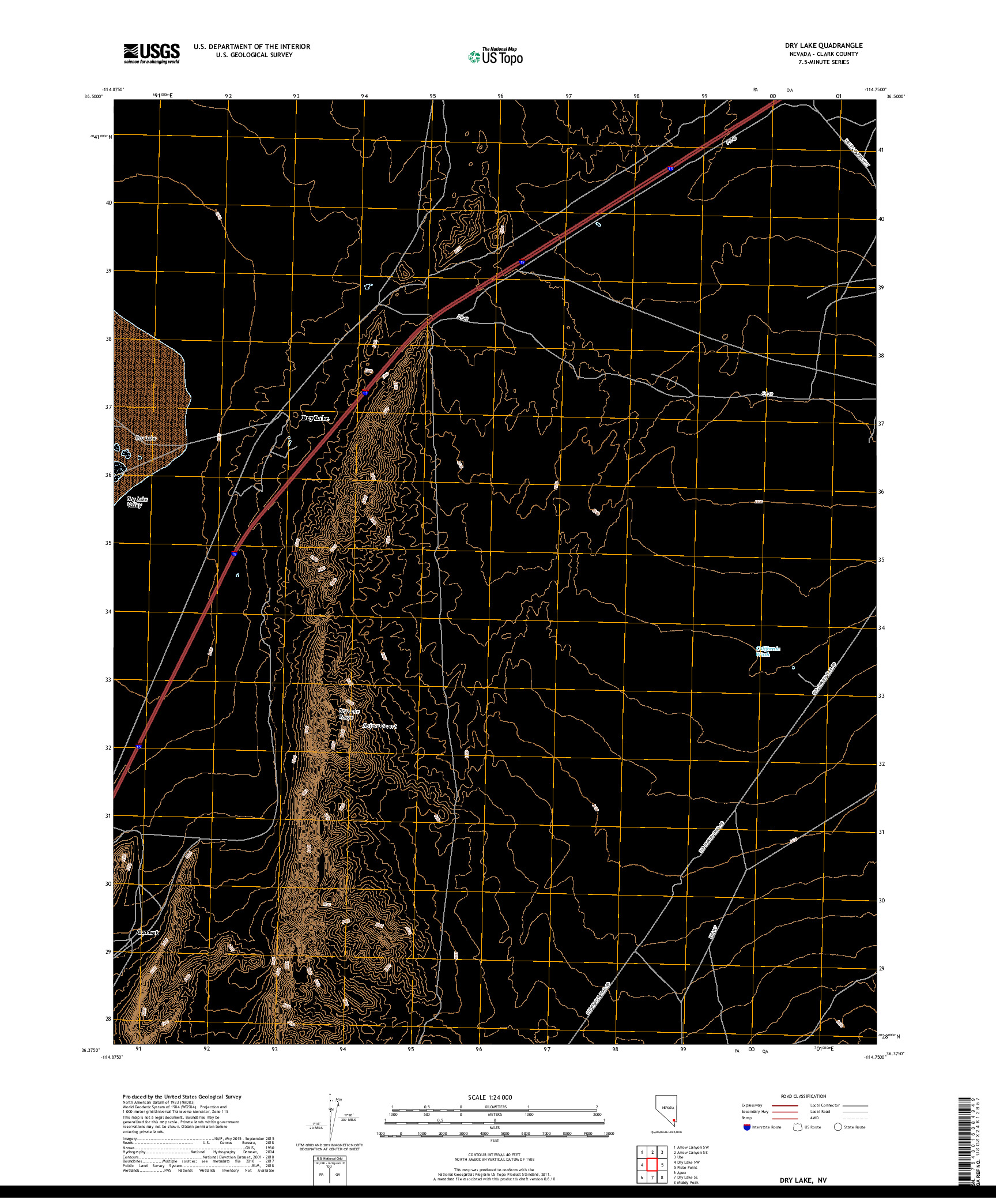 USGS US TOPO 7.5-MINUTE MAP FOR DRY LAKE, NV 2018