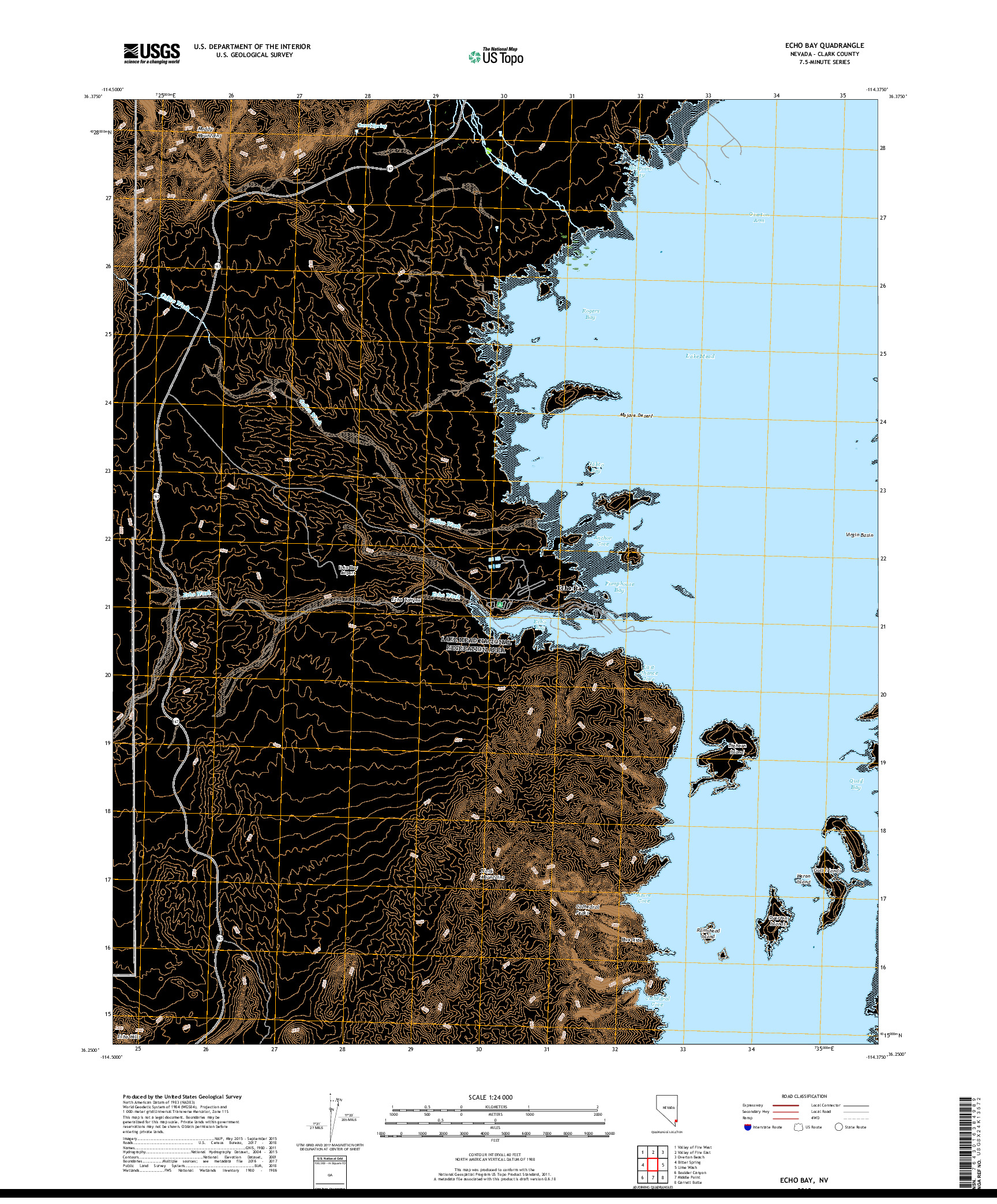 USGS US TOPO 7.5-MINUTE MAP FOR ECHO BAY, NV 2018