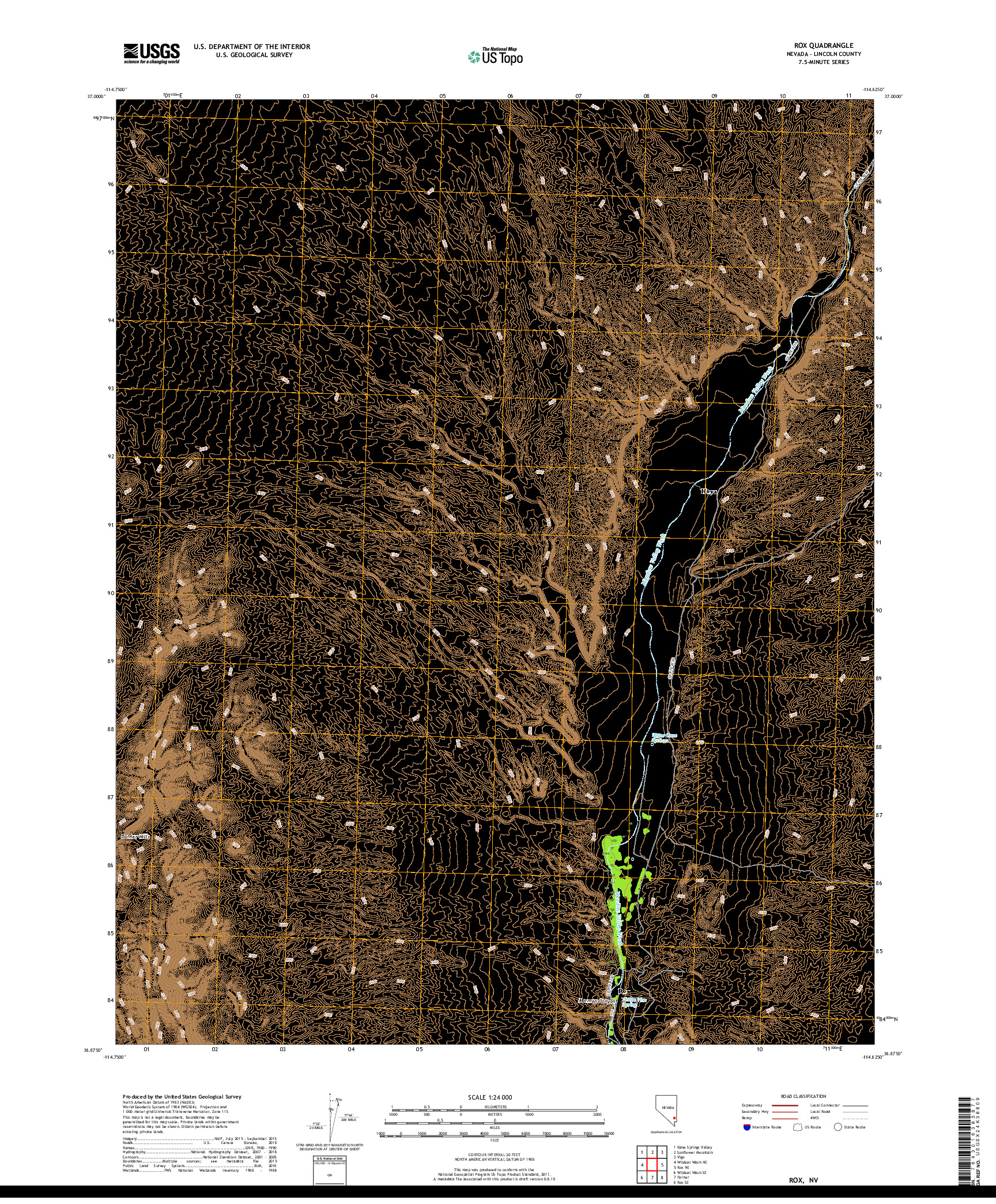 USGS US TOPO 7.5-MINUTE MAP FOR ROX, NV 2018