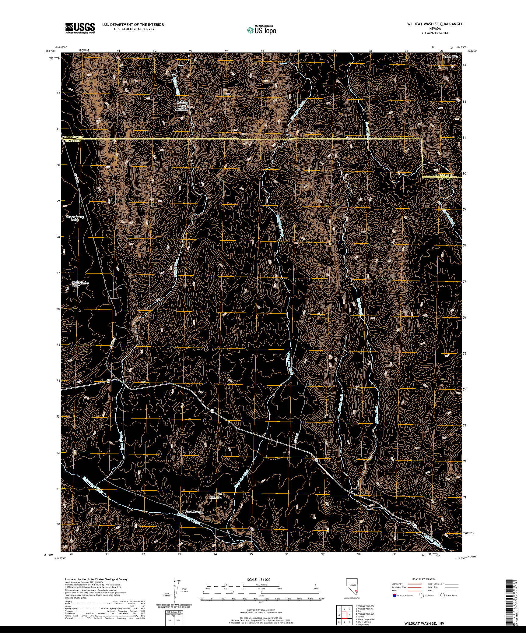 USGS US TOPO 7.5-MINUTE MAP FOR WILDCAT WASH SE, NV 2018