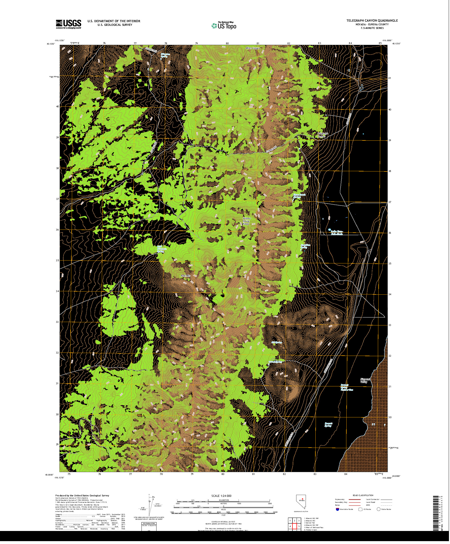 USGS US TOPO 7.5-MINUTE MAP FOR TELEGRAPH CANYON, NV 2018