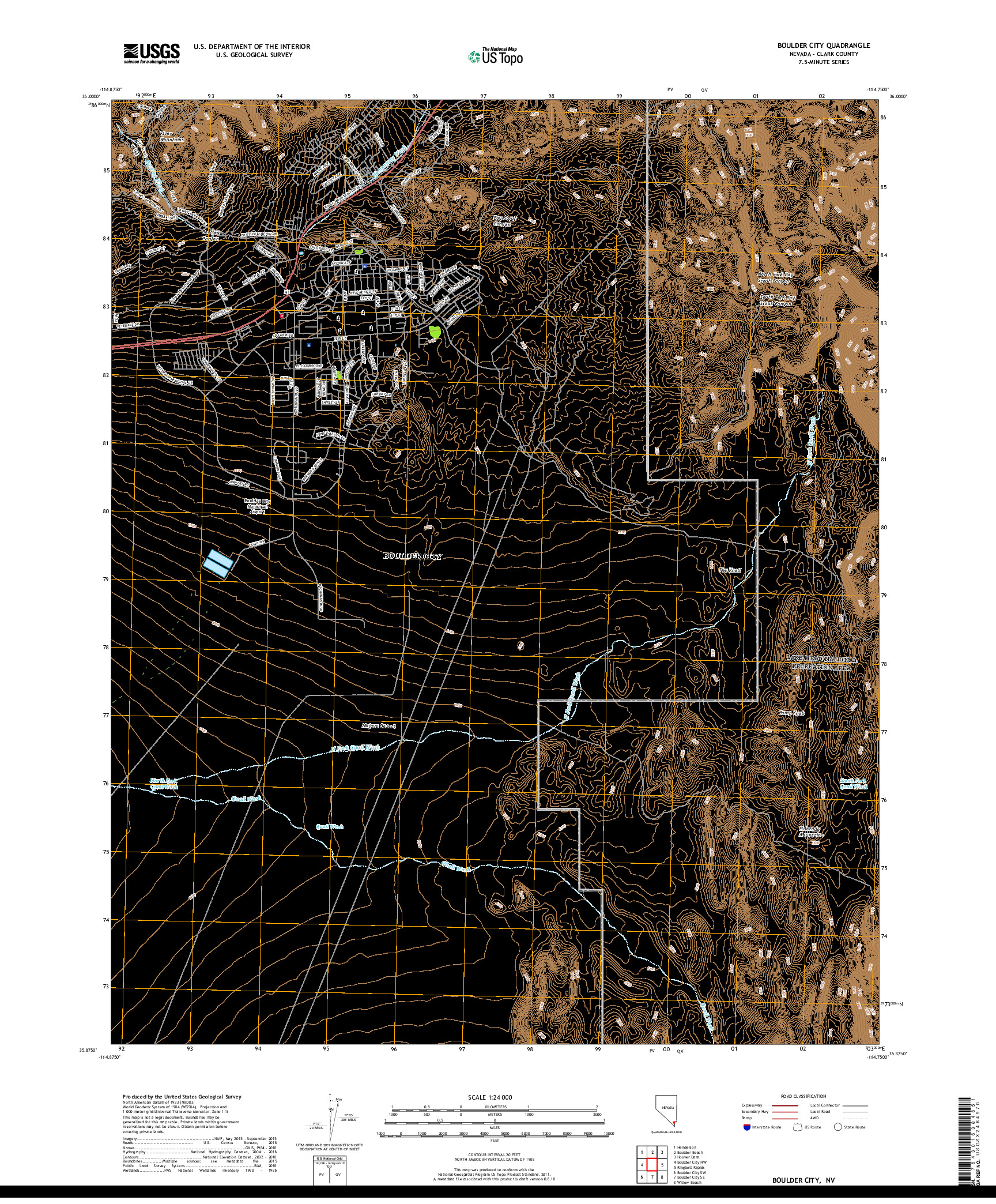 USGS US TOPO 7.5-MINUTE MAP FOR BOULDER CITY, NV 2018