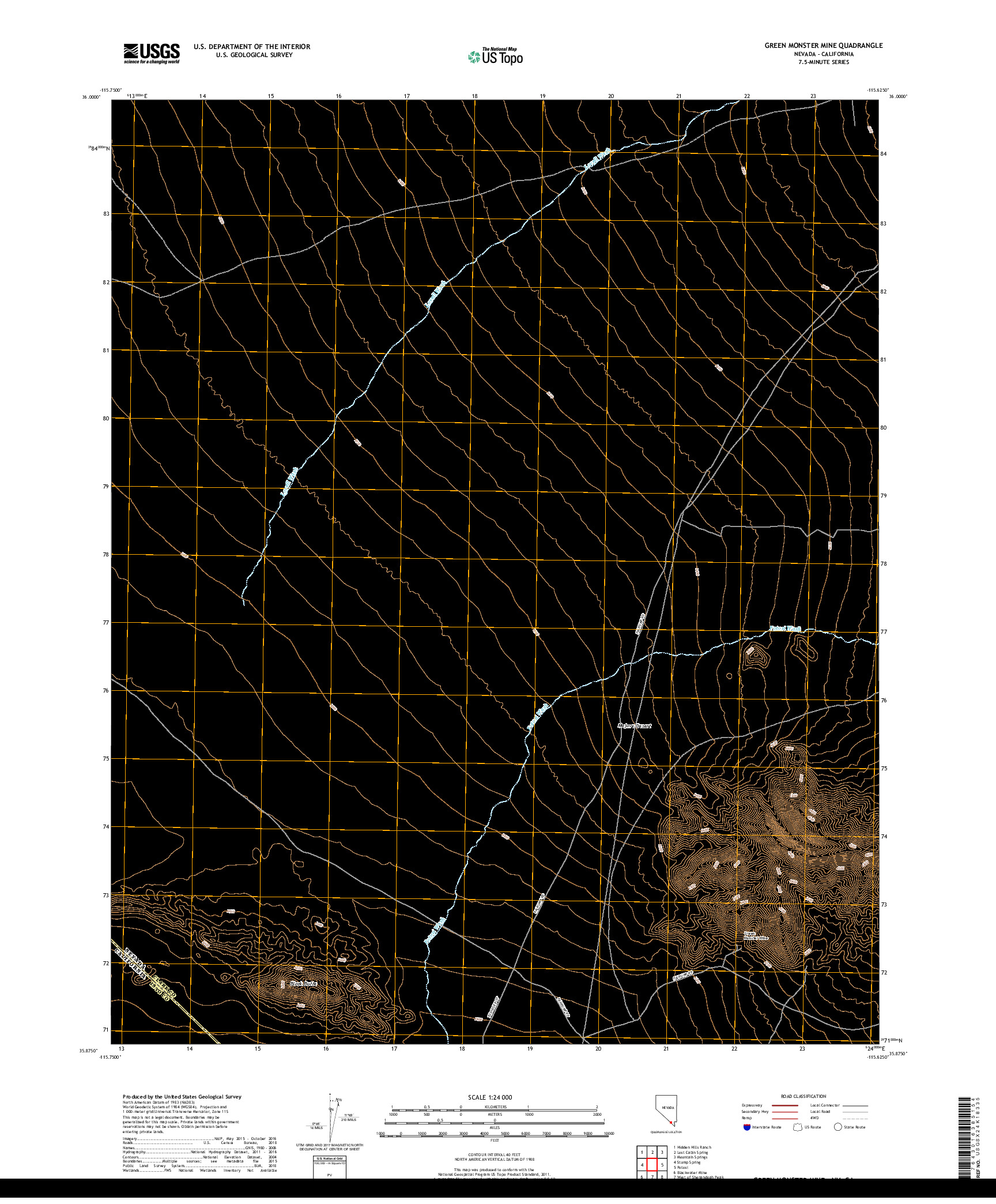 USGS US TOPO 7.5-MINUTE MAP FOR GREEN MONSTER MINE, NV,CA 2018