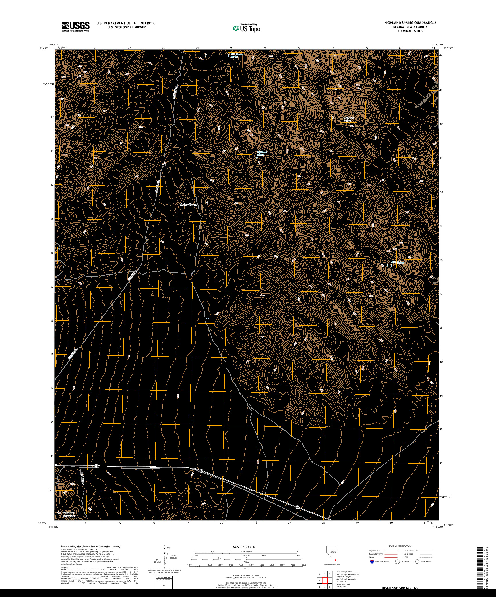 USGS US TOPO 7.5-MINUTE MAP FOR HIGHLAND SPRING, NV 2018