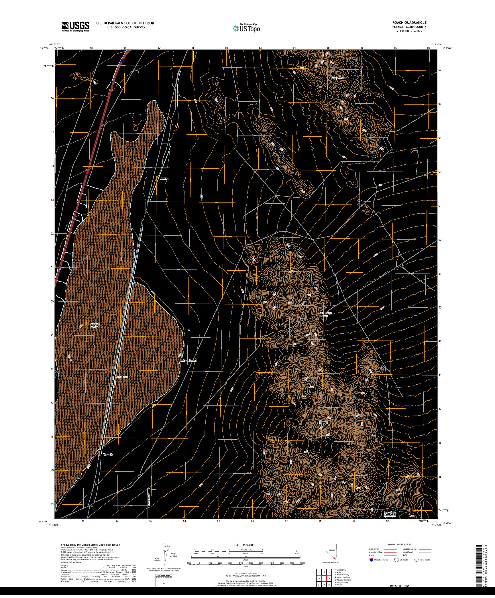 USGS US TOPO 7.5-MINUTE MAP FOR ROACH, NV 2018