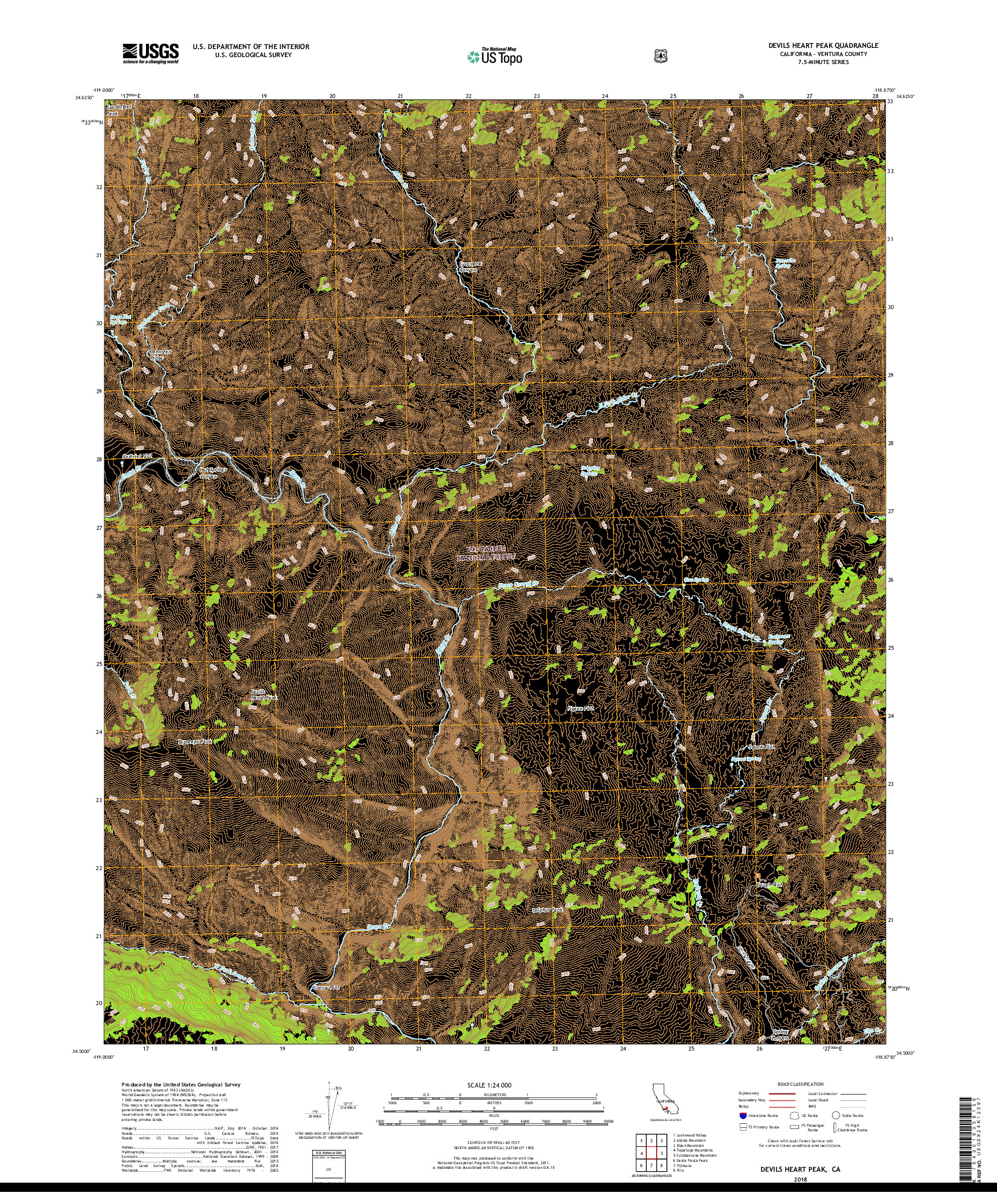 USGS US TOPO 7.5-MINUTE MAP FOR DEVILS HEART PEAK, CA 2018