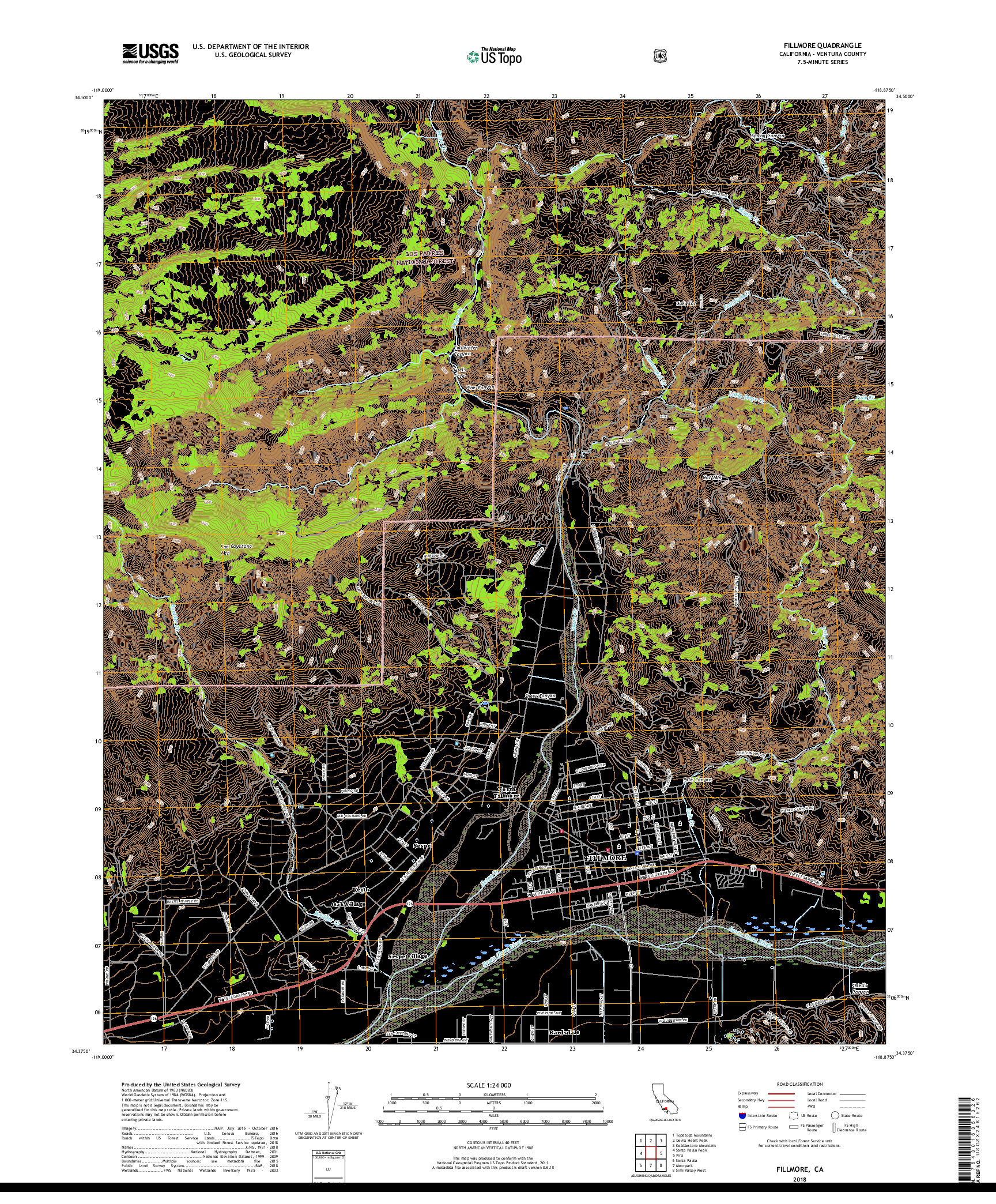 USGS US TOPO 7.5-MINUTE MAP FOR FILLMORE, CA 2018