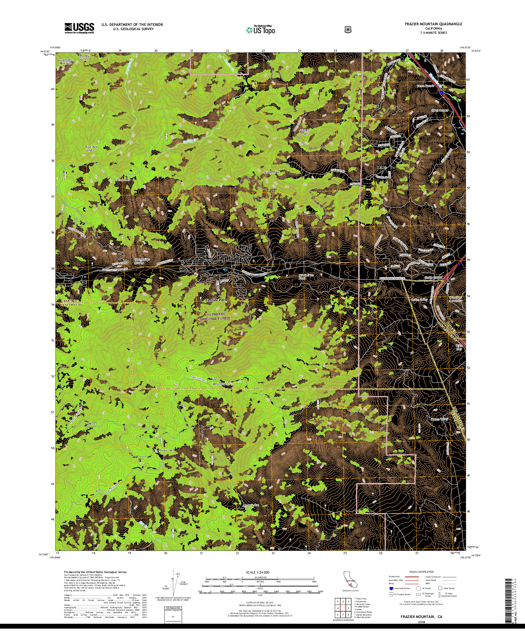 USGS US TOPO 7.5-MINUTE MAP FOR FRAZIER MOUNTAIN, CA 2018