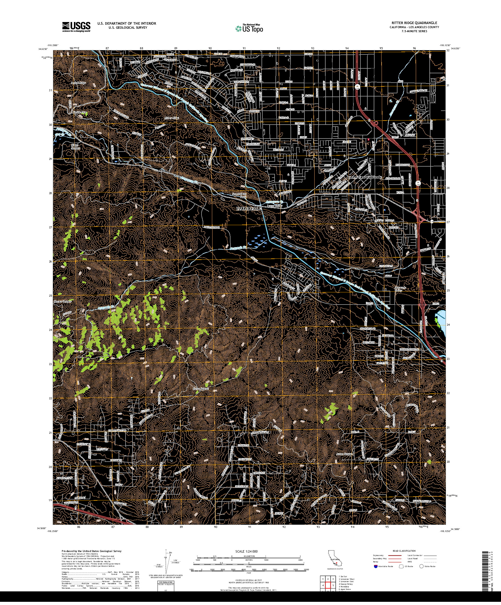 USGS US TOPO 7.5-MINUTE MAP FOR RITTER RIDGE, CA 2018