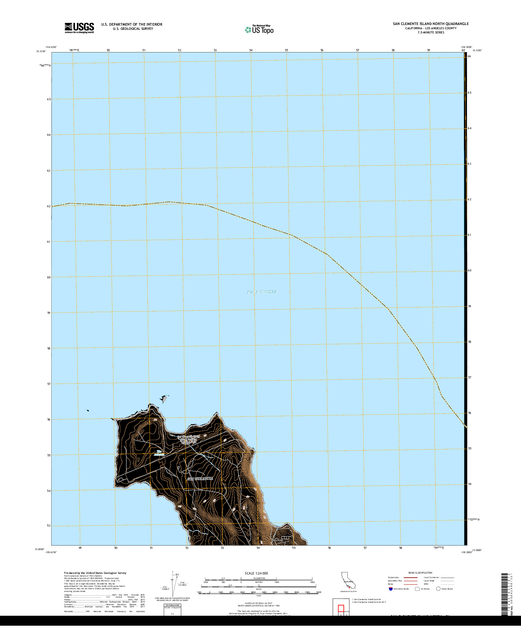 USGS US TOPO 7.5-MINUTE MAP FOR SAN CLEMENTE ISLAND NORTH, CA 2018