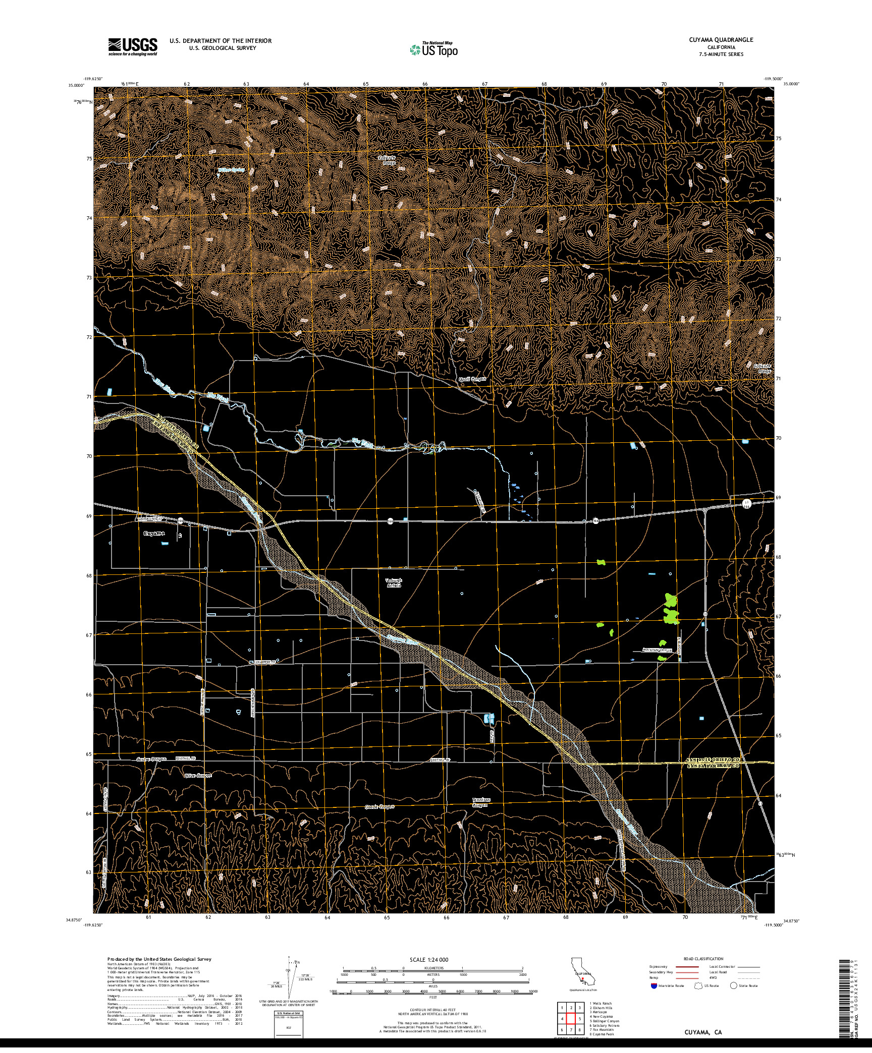 USGS US TOPO 7.5-MINUTE MAP FOR CUYAMA, CA 2018