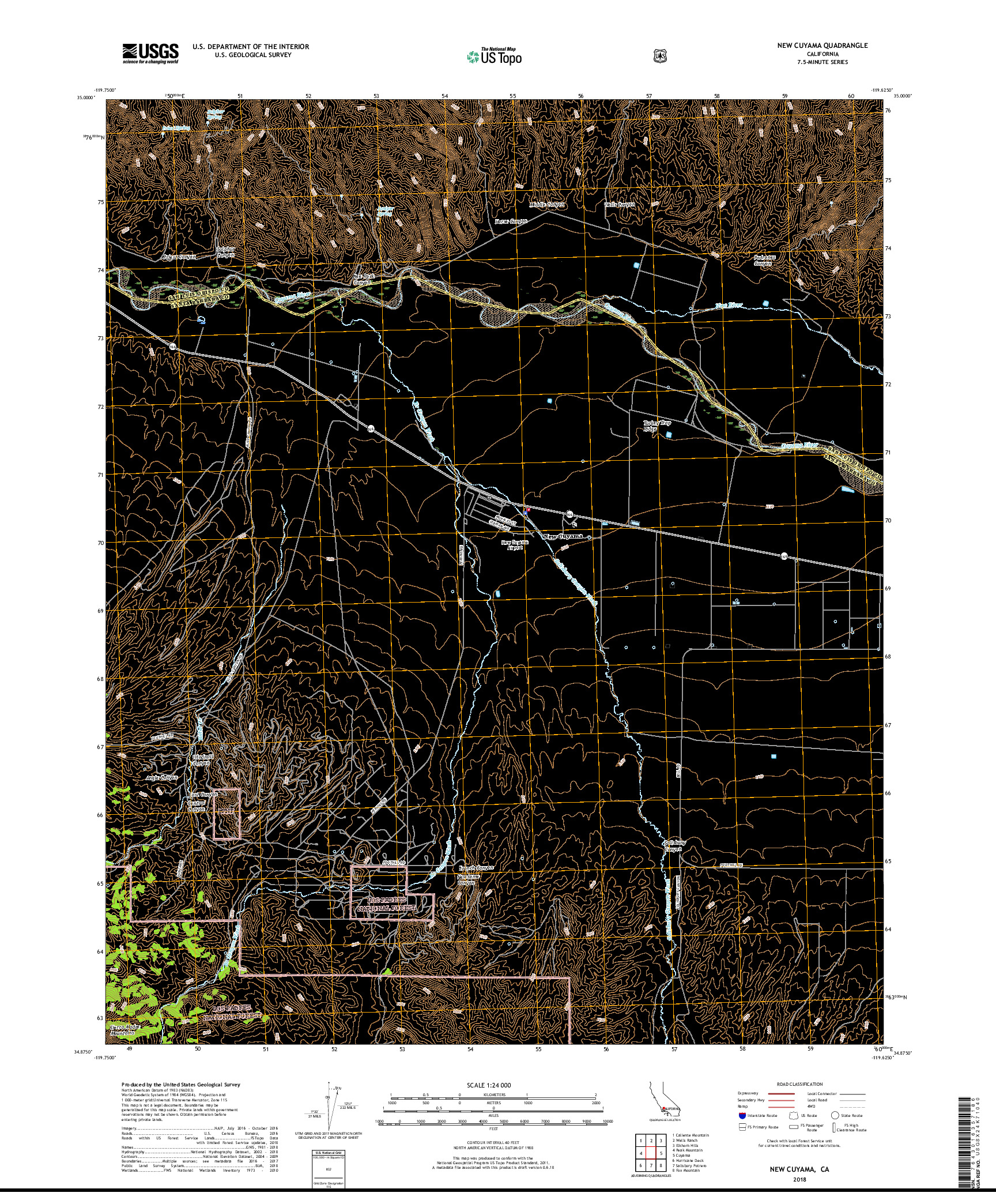 USGS US TOPO 7.5-MINUTE MAP FOR NEW CUYAMA, CA 2018