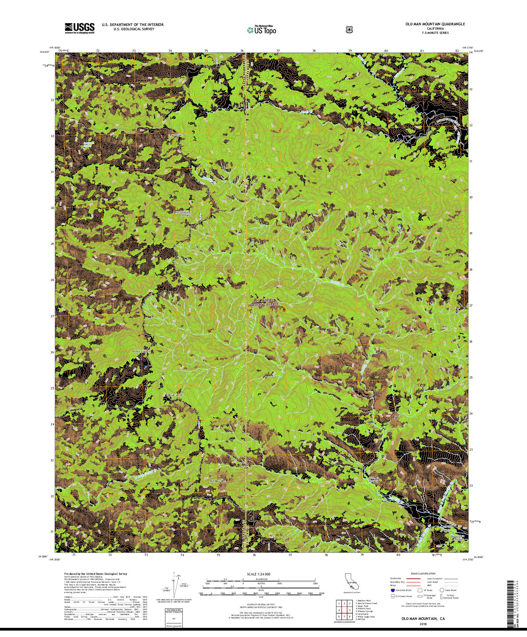 USGS US TOPO 7.5-MINUTE MAP FOR OLD MAN MOUNTAIN, CA 2018