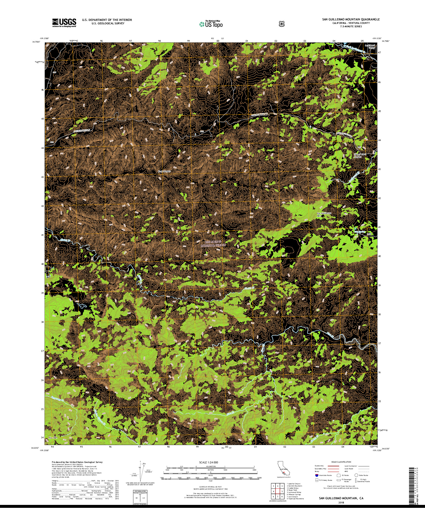 USGS US TOPO 7.5-MINUTE MAP FOR SAN GUILLERMO MOUNTAIN, CA 2018