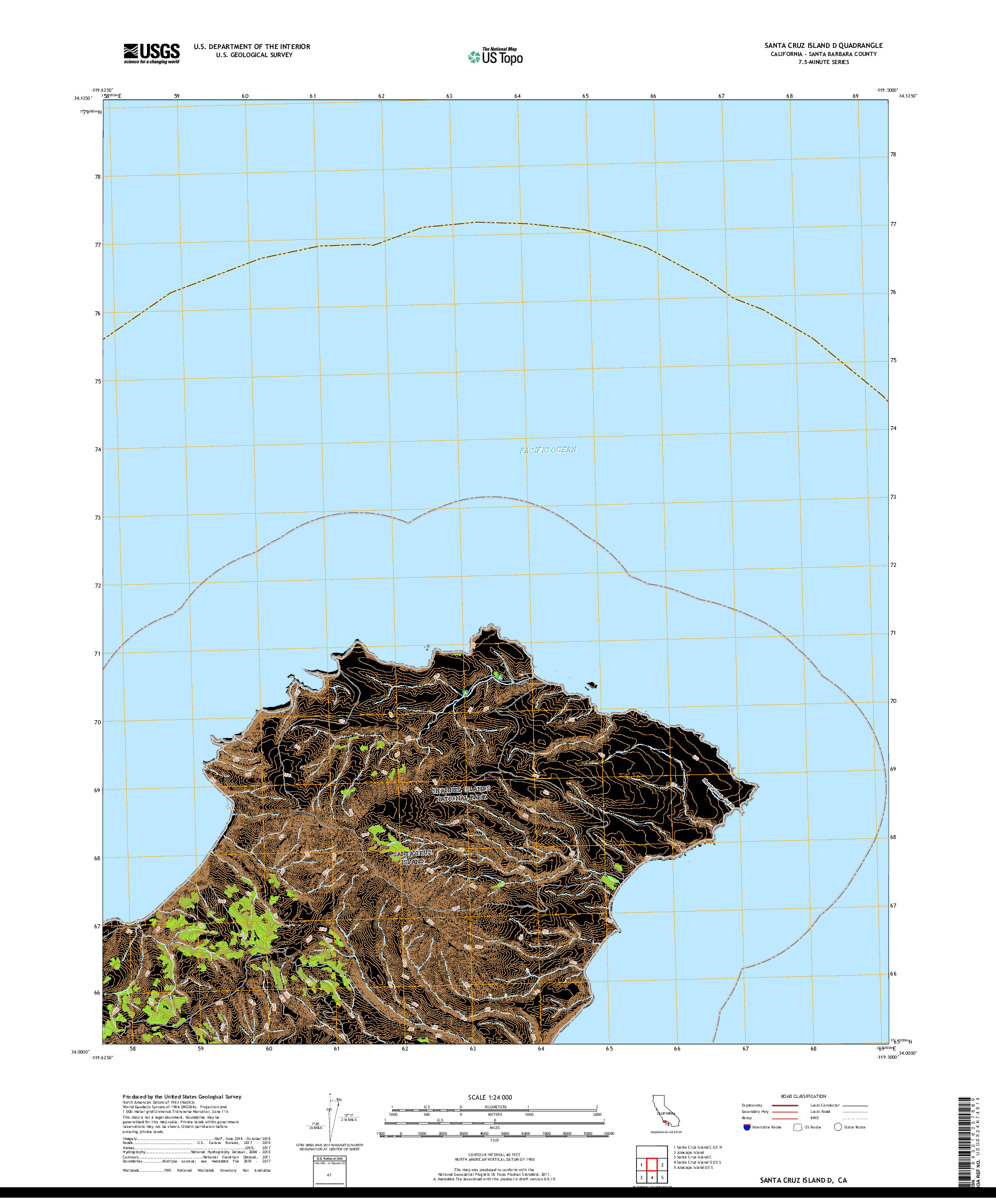 USGS US TOPO 7.5-MINUTE MAP FOR SANTA CRUZ ISLAND D, CA 2018