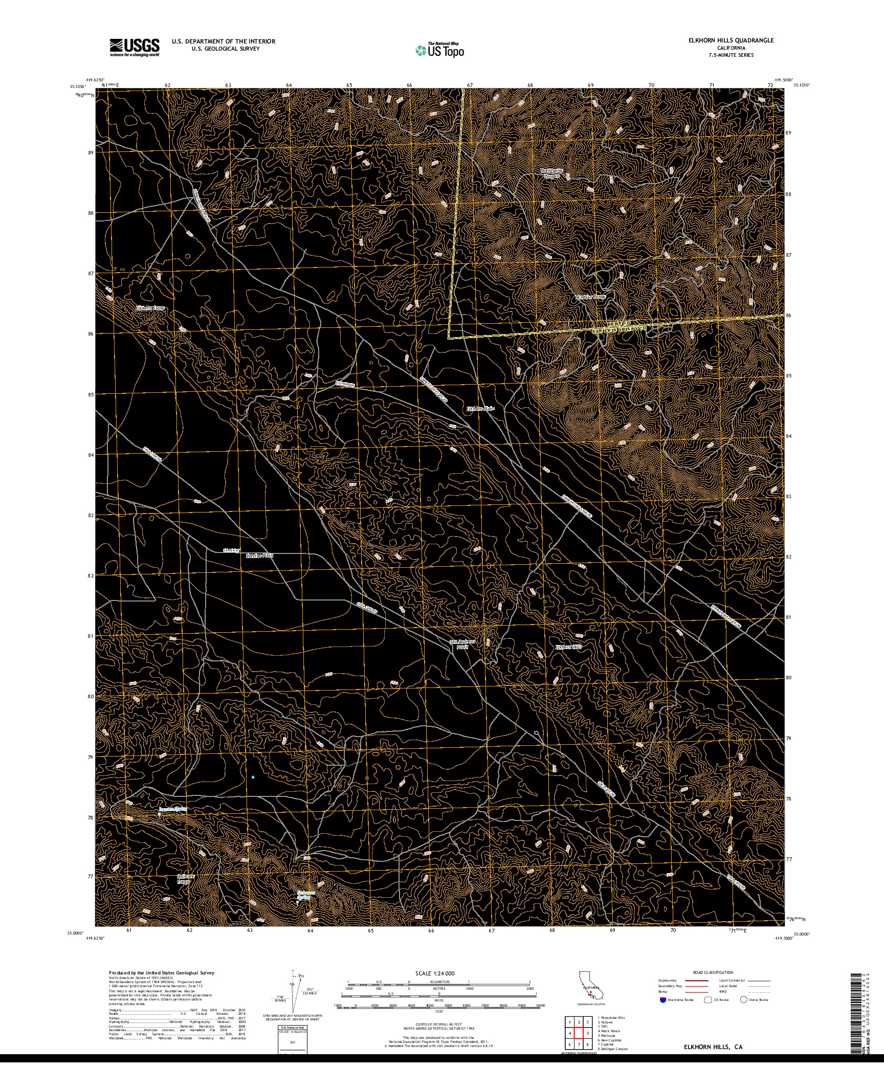 USGS US TOPO 7.5-MINUTE MAP FOR ELKHORN HILLS, CA 2018