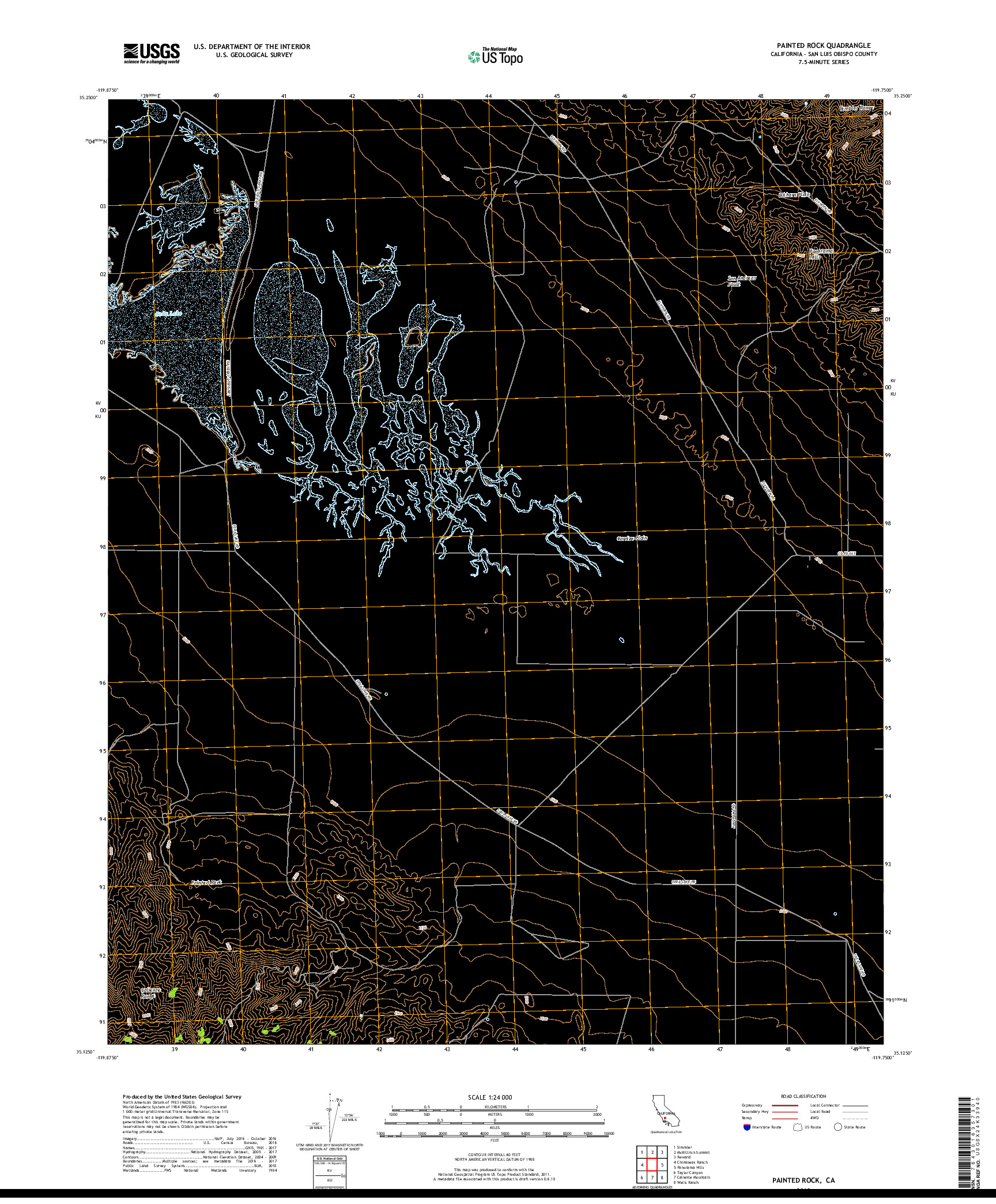 USGS US TOPO 7.5-MINUTE MAP FOR PAINTED ROCK, CA 2018