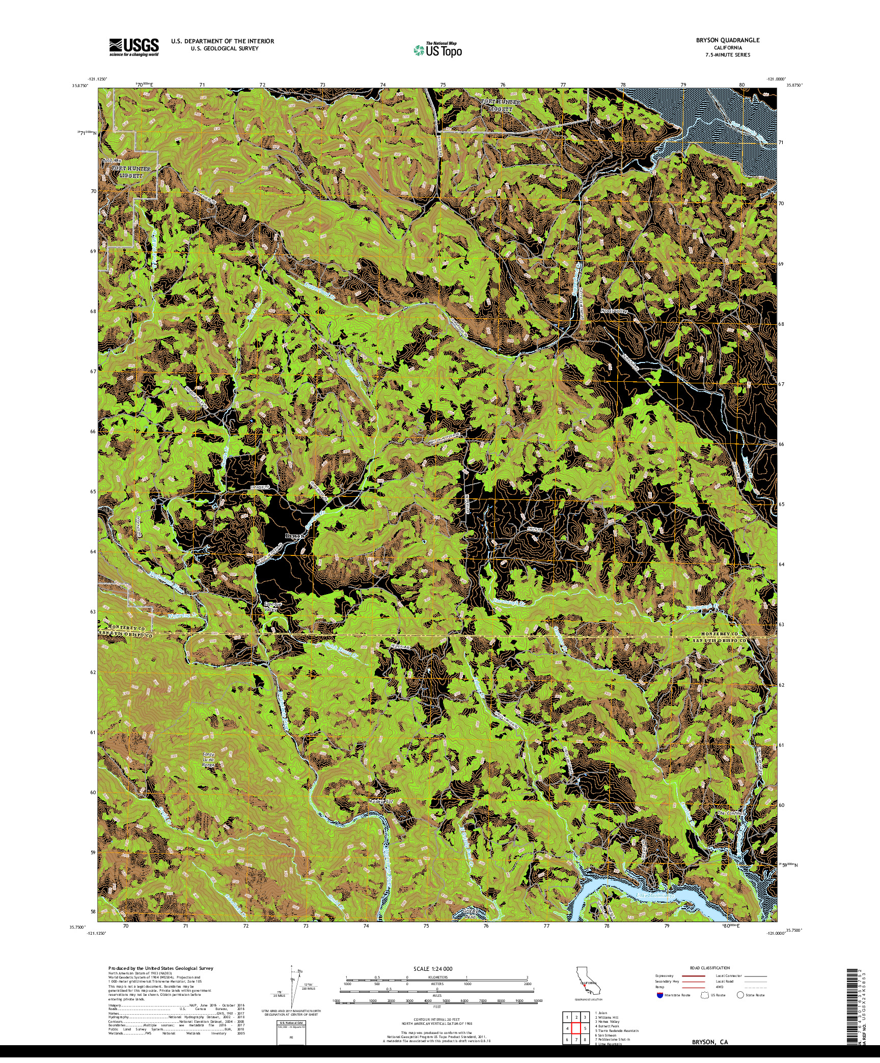 USGS US TOPO 7.5-MINUTE MAP FOR BRYSON, CA 2018