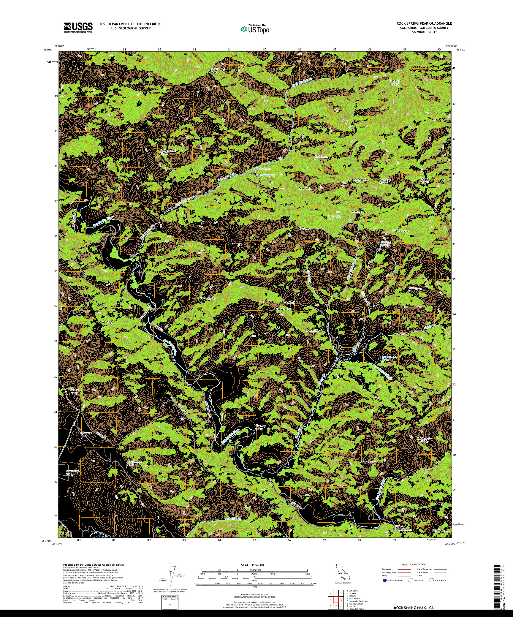 USGS US TOPO 7.5-MINUTE MAP FOR ROCK SPRING PEAK, CA 2018