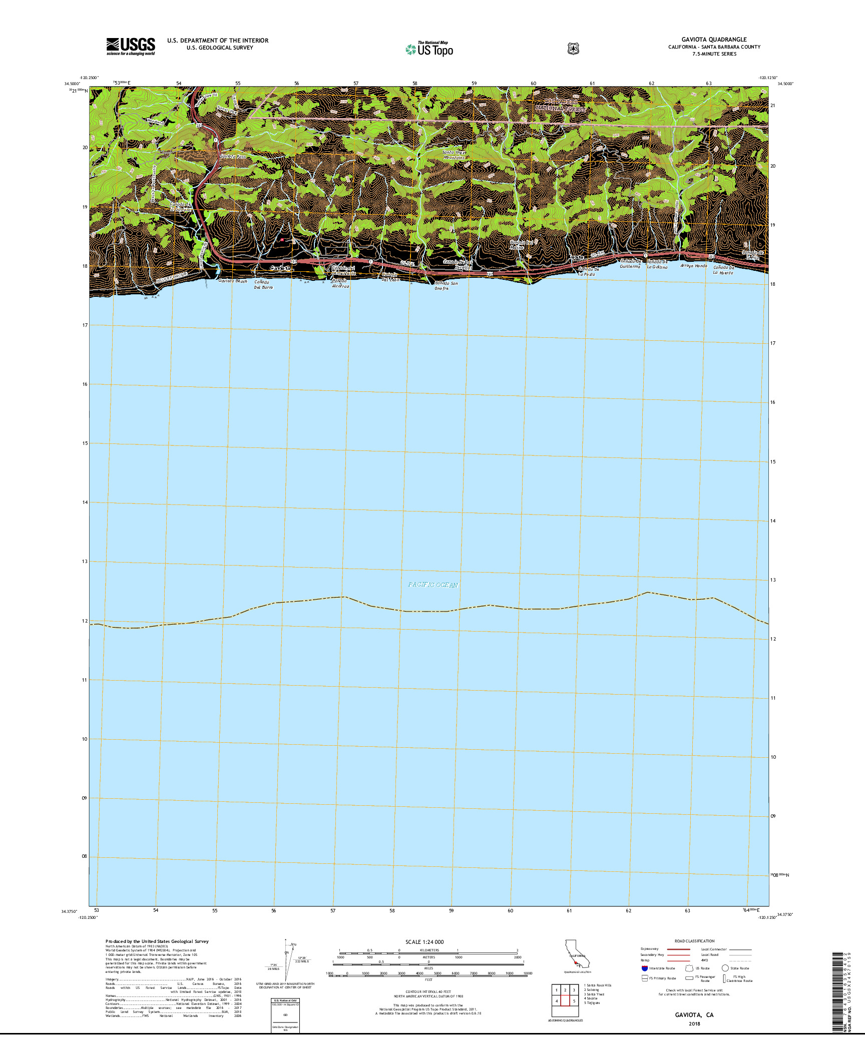 USGS US TOPO 7.5-MINUTE MAP FOR GAVIOTA, CA 2018