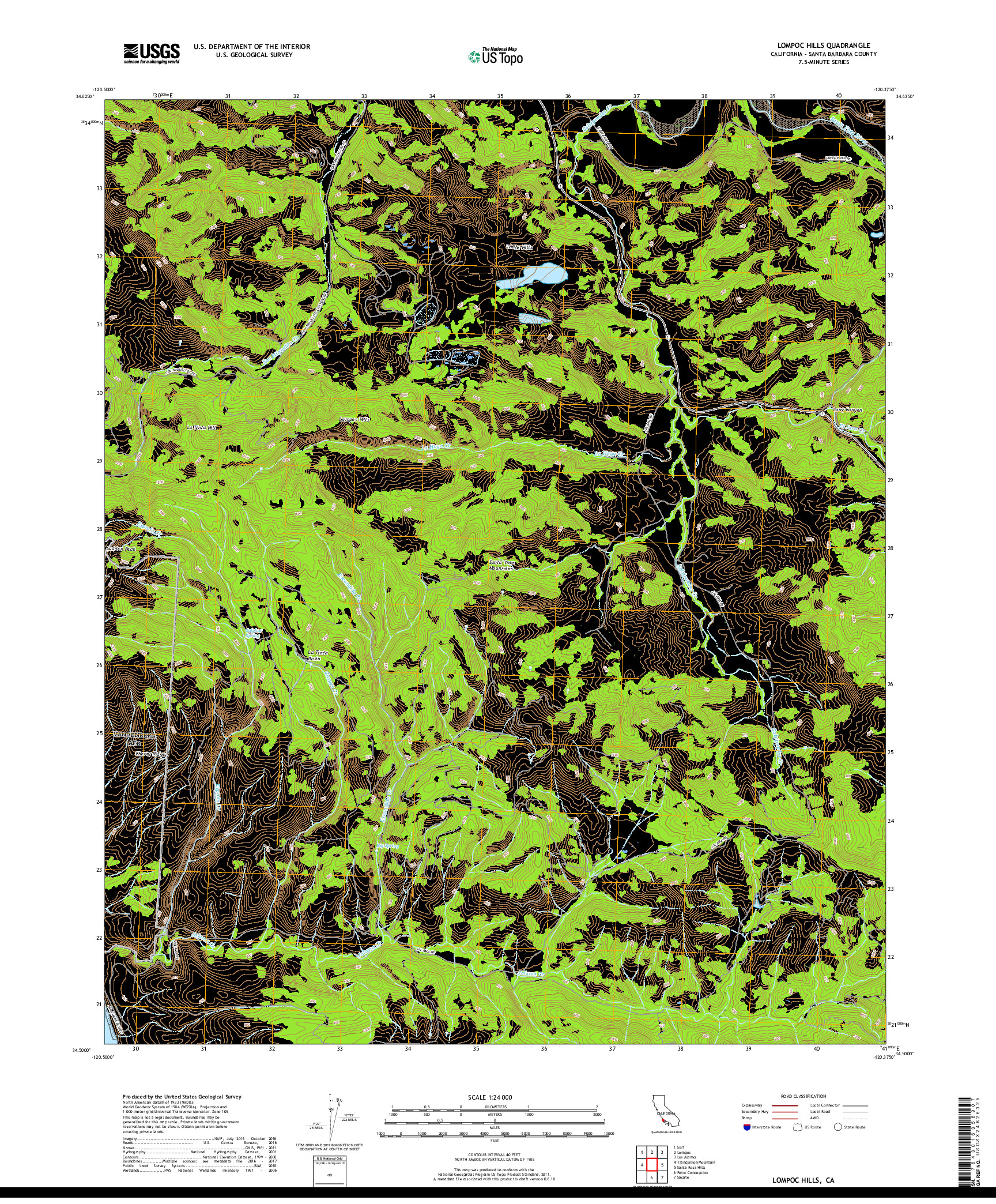 USGS US TOPO 7.5-MINUTE MAP FOR LOMPOC HILLS, CA 2018