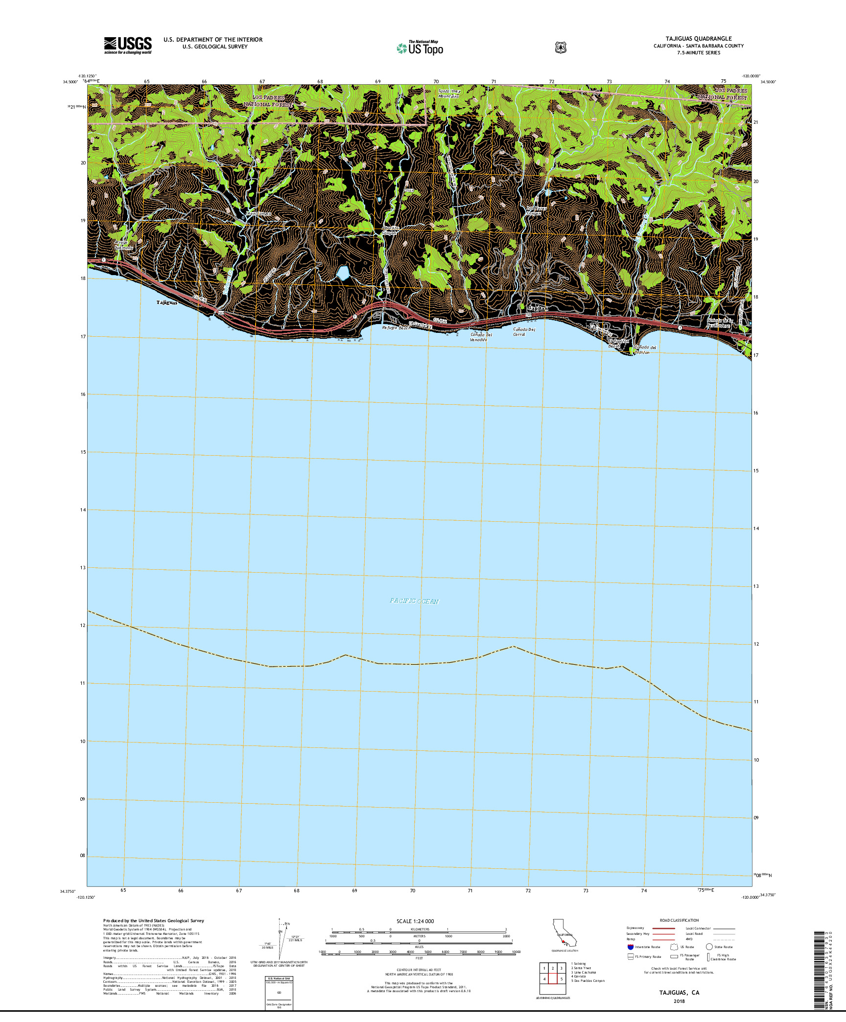 USGS US TOPO 7.5-MINUTE MAP FOR TAJIGUAS, CA 2018