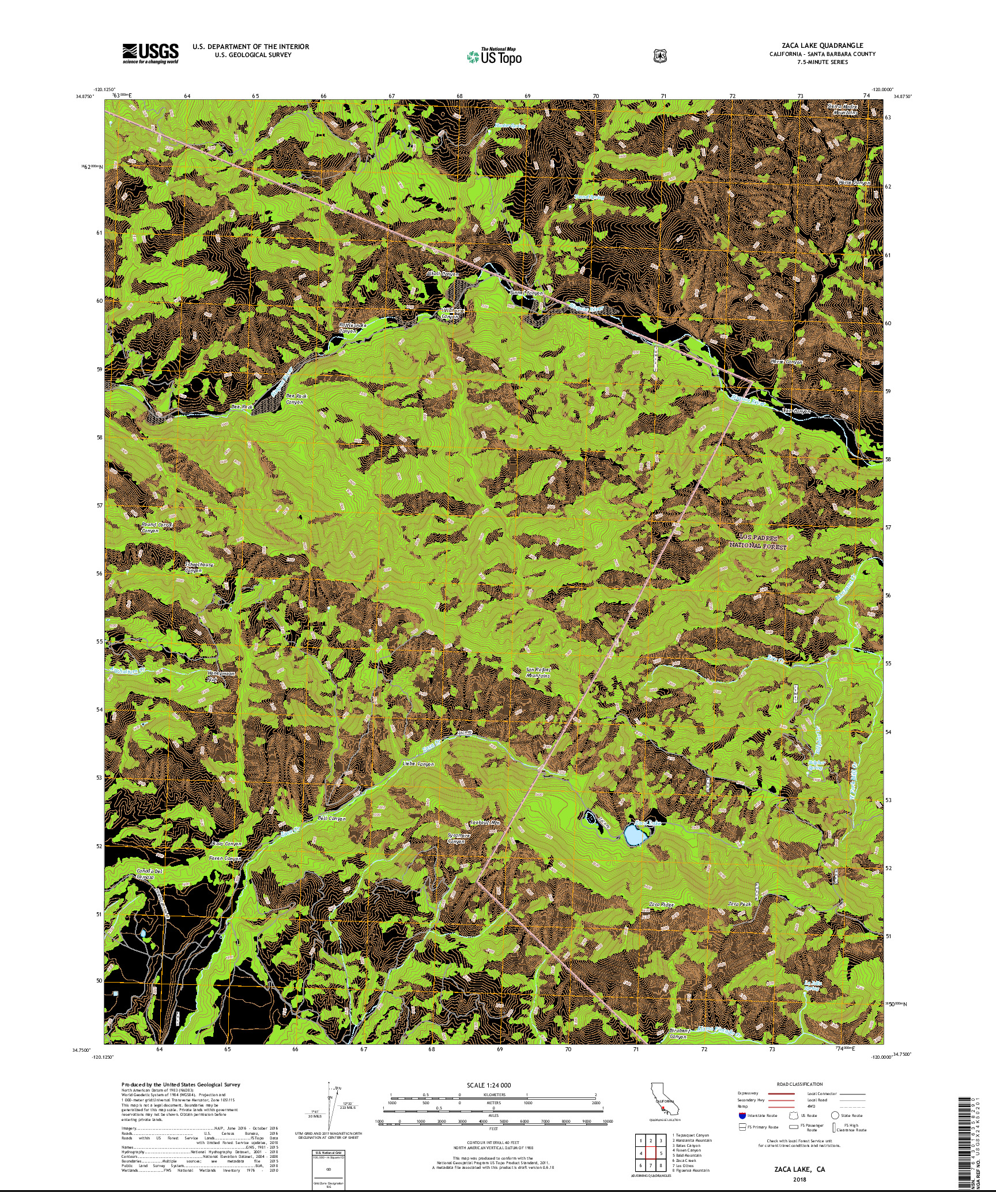 USGS US TOPO 7.5-MINUTE MAP FOR ZACA LAKE, CA 2018