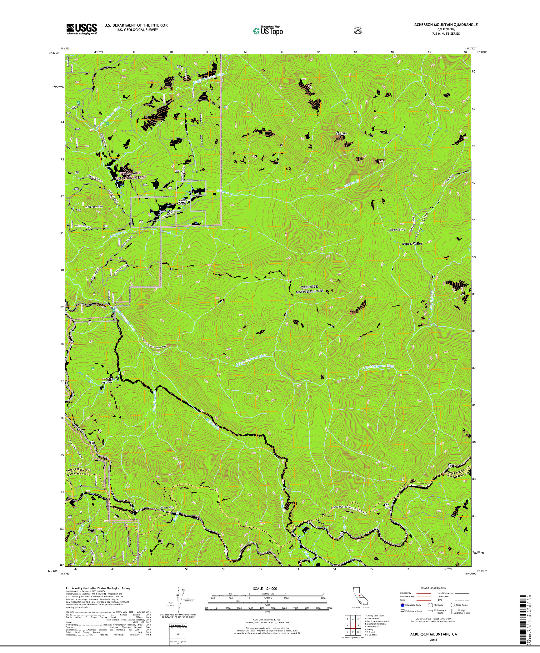 USGS US TOPO 7.5-MINUTE MAP FOR ACKERSON MOUNTAIN, CA 2018