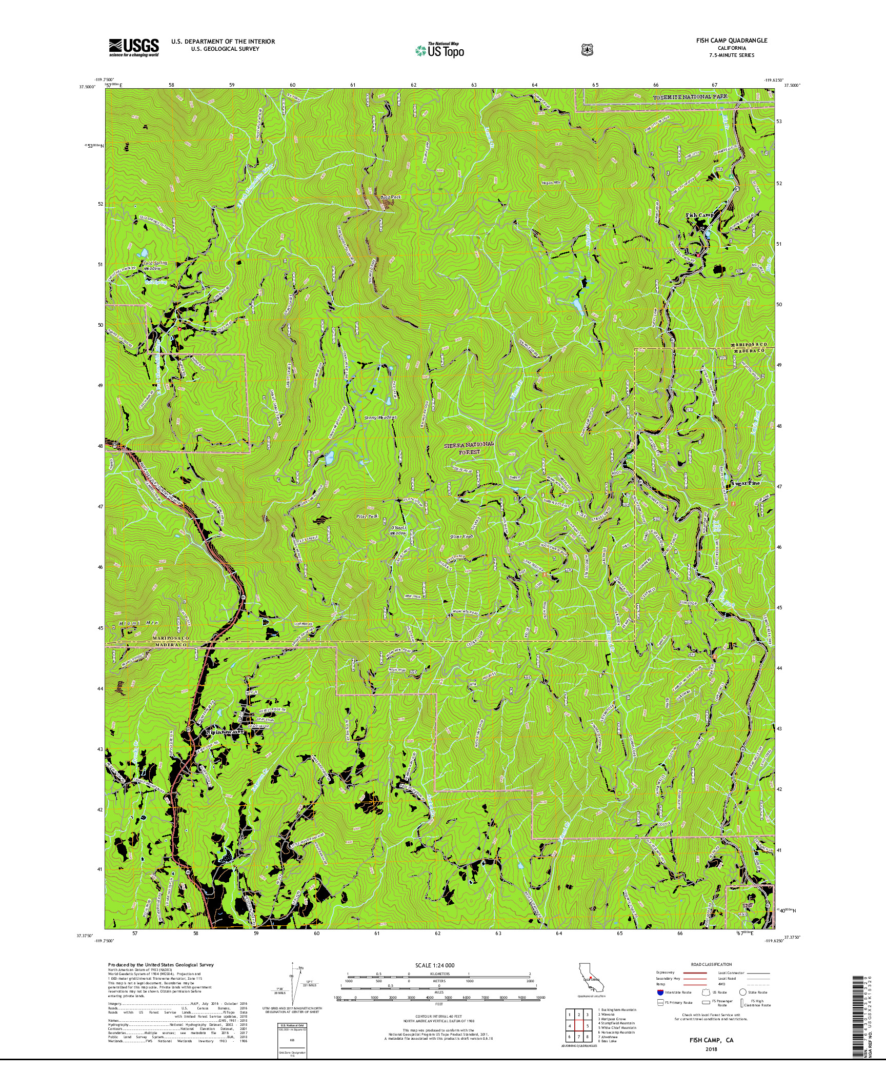 USGS US TOPO 7.5-MINUTE MAP FOR FISH CAMP, CA 2018