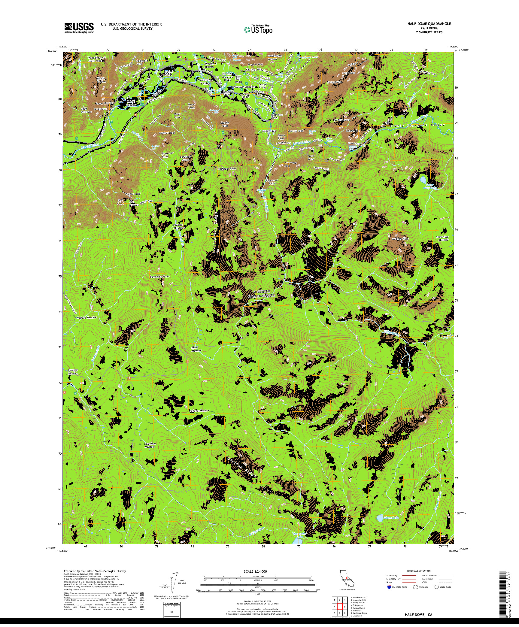 USGS US TOPO 7.5-MINUTE MAP FOR HALF DOME, CA 2018