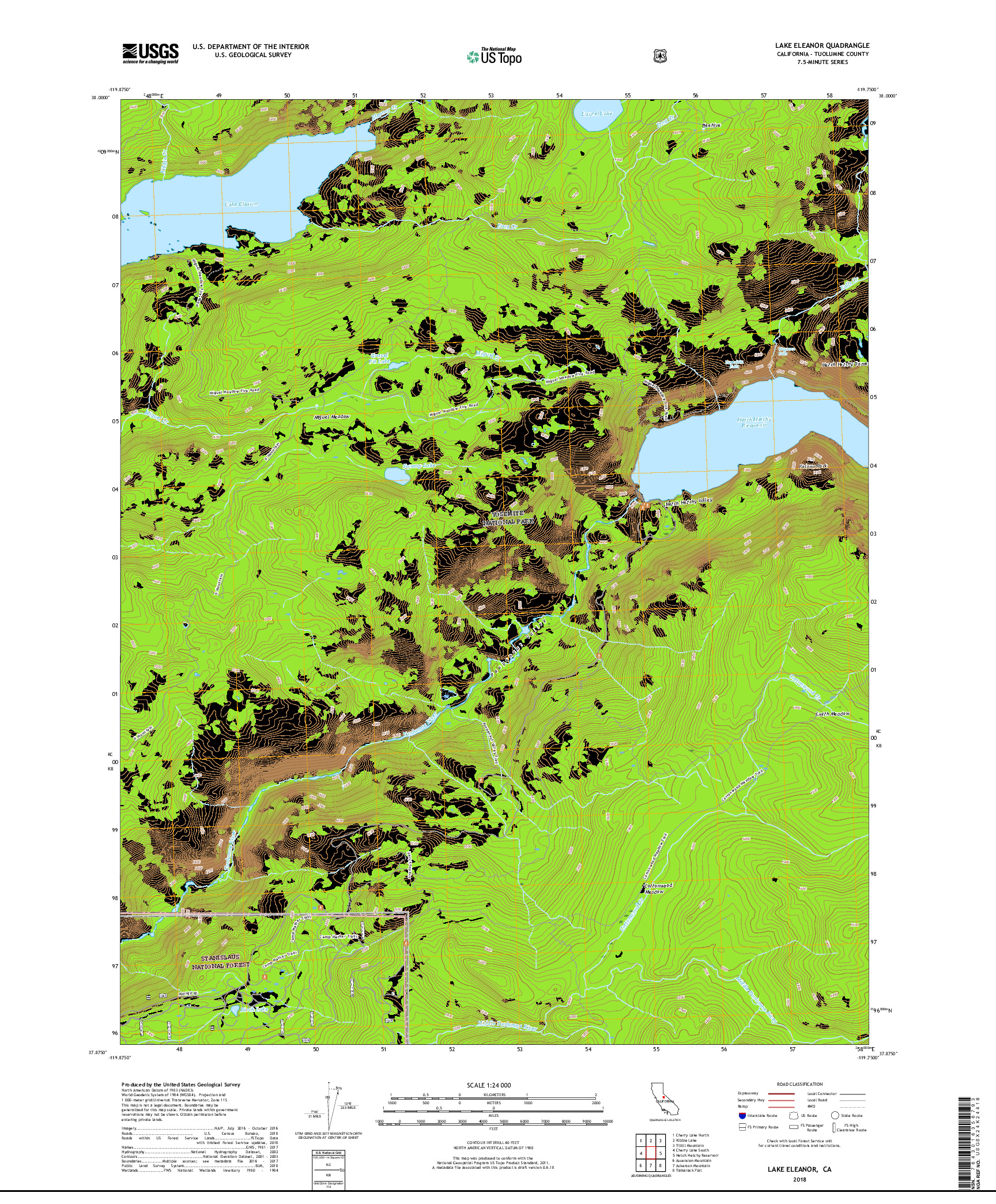 USGS US TOPO 7.5-MINUTE MAP FOR LAKE ELEANOR, CA 2018