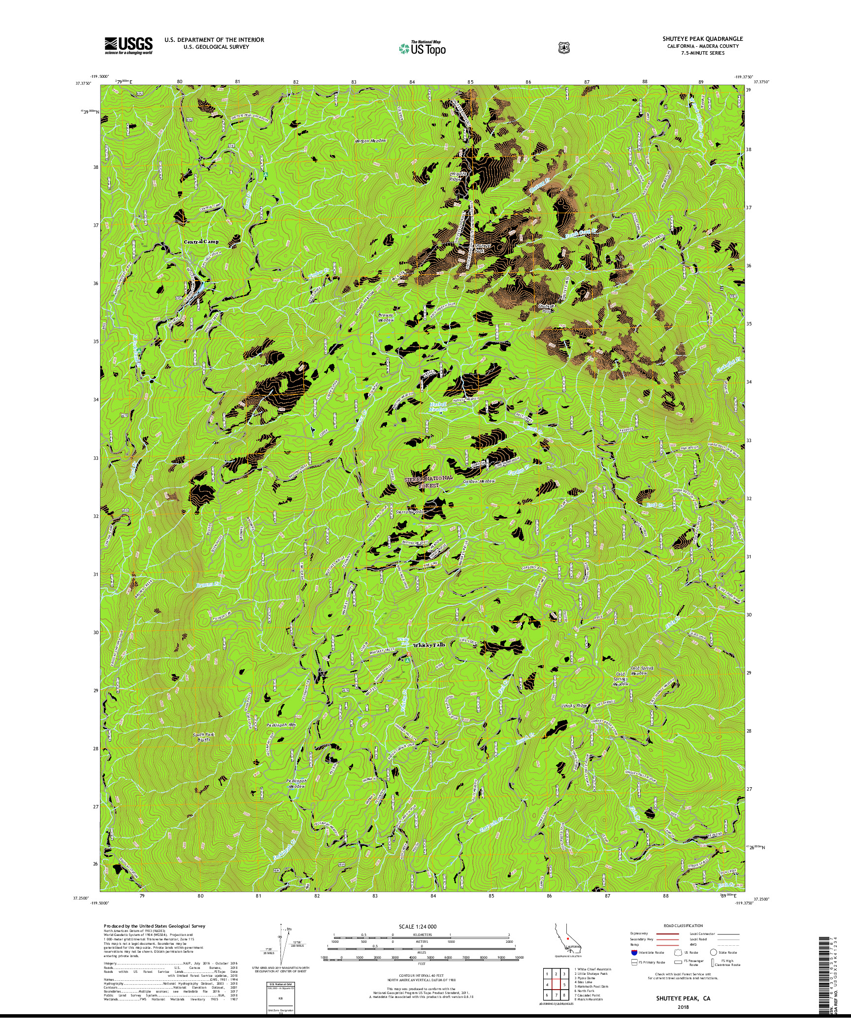 USGS US TOPO 7.5-MINUTE MAP FOR SHUTEYE PEAK, CA 2018