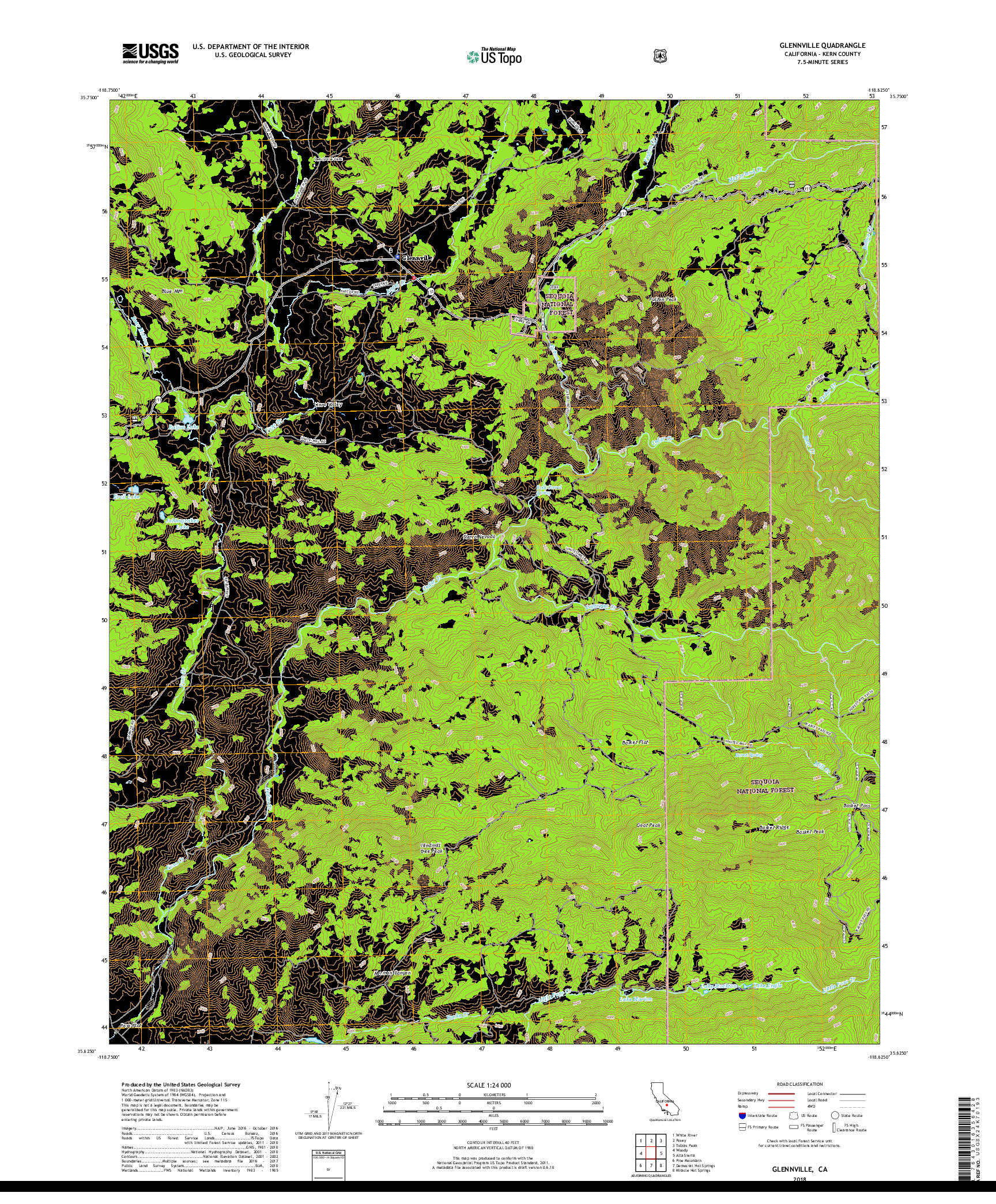 USGS US TOPO 7.5-MINUTE MAP FOR GLENNVILLE, CA 2018