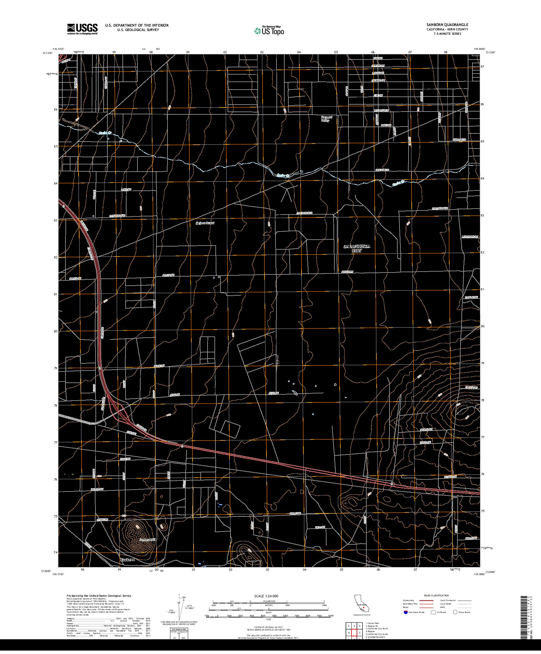 USGS US TOPO 7.5-MINUTE MAP FOR SANBORN, CA 2018