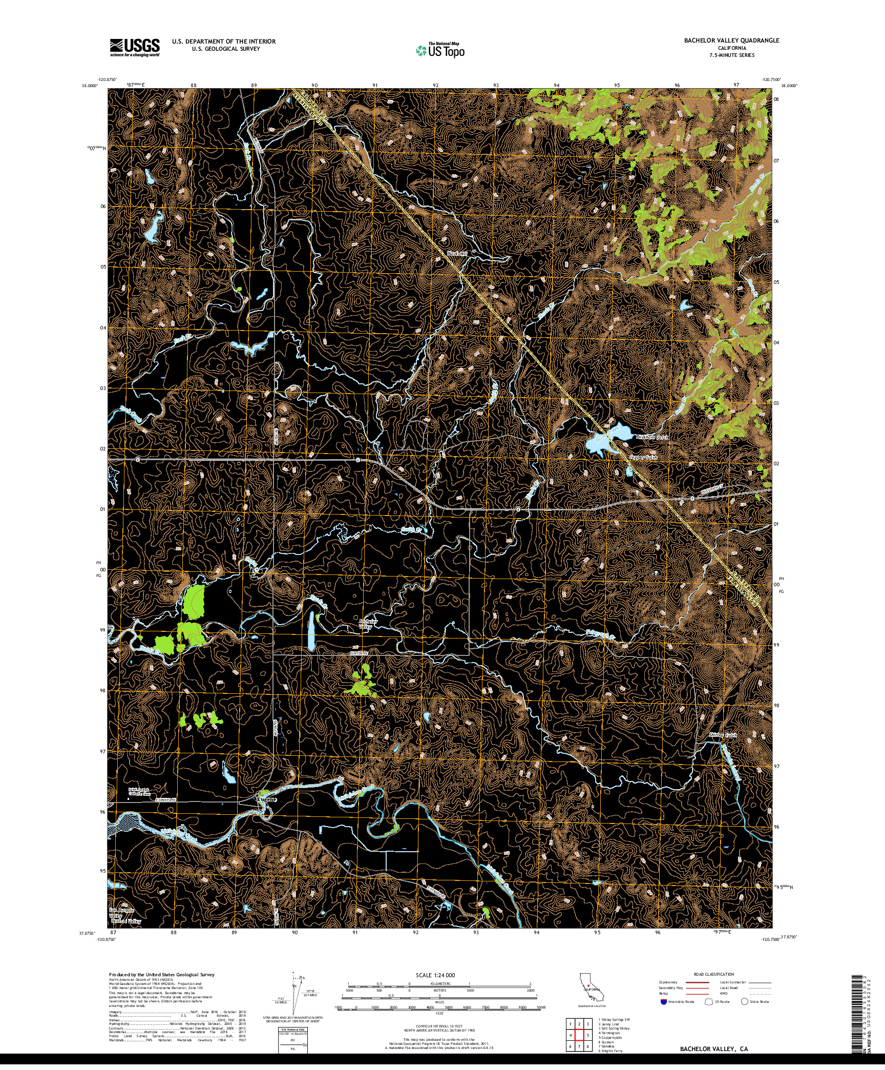 USGS US TOPO 7.5-MINUTE MAP FOR BACHELOR VALLEY, CA 2018