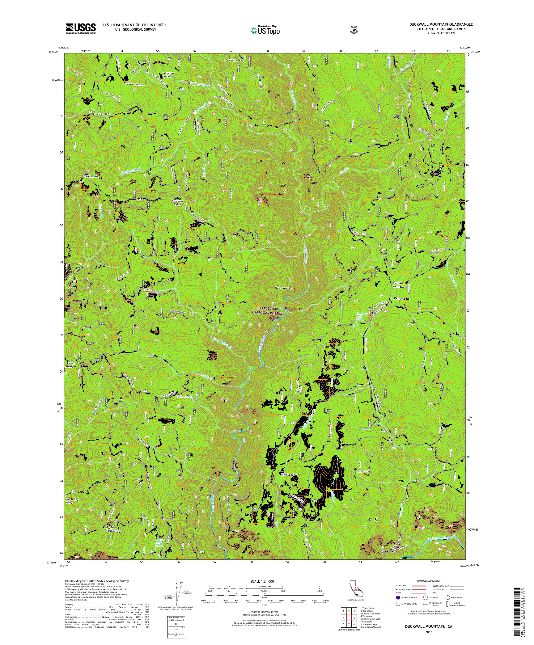 USGS US TOPO 7.5-MINUTE MAP FOR DUCKWALL MOUNTAIN, CA 2018